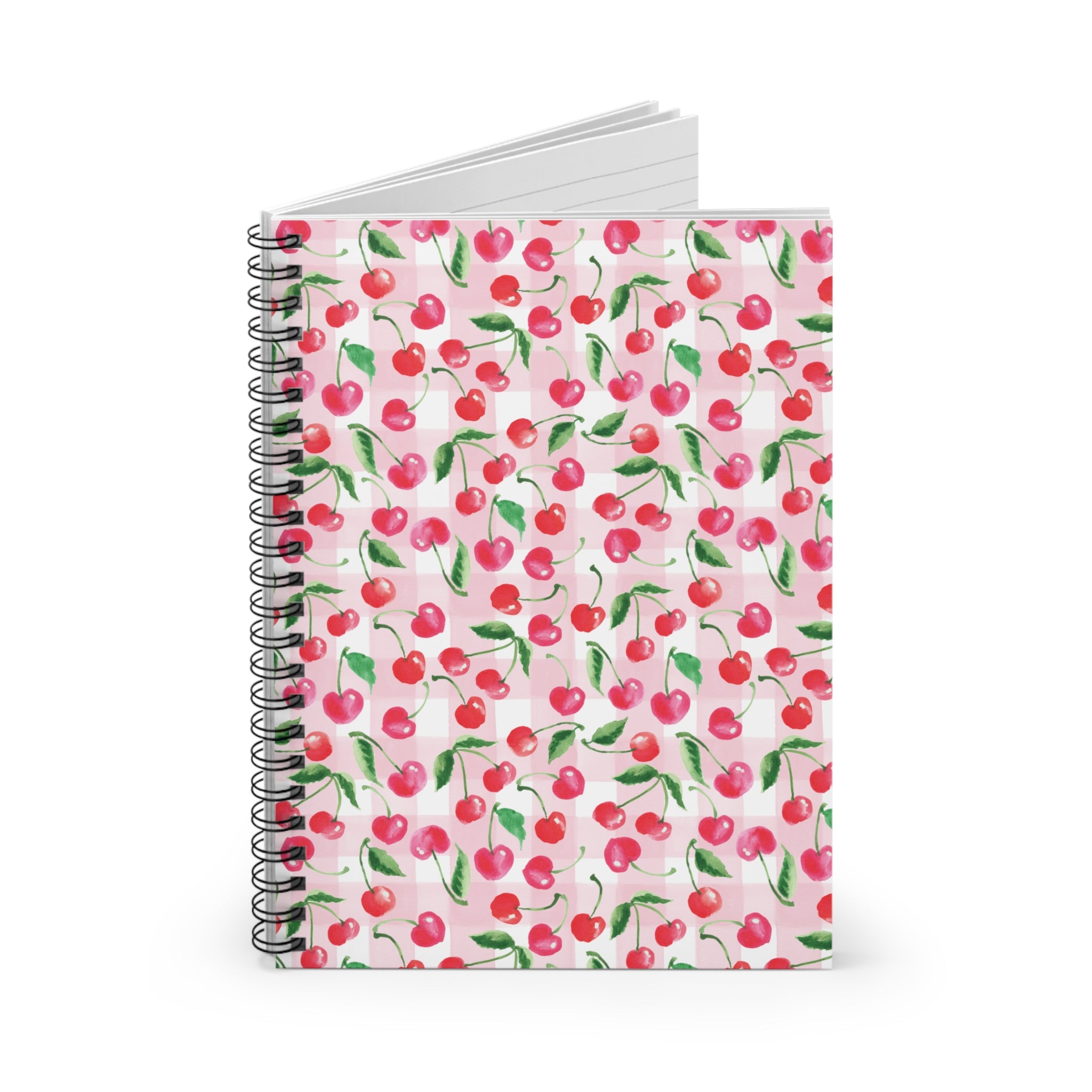 Watercolor Coquette Cottage Cherry Gingham Spiral Notebook