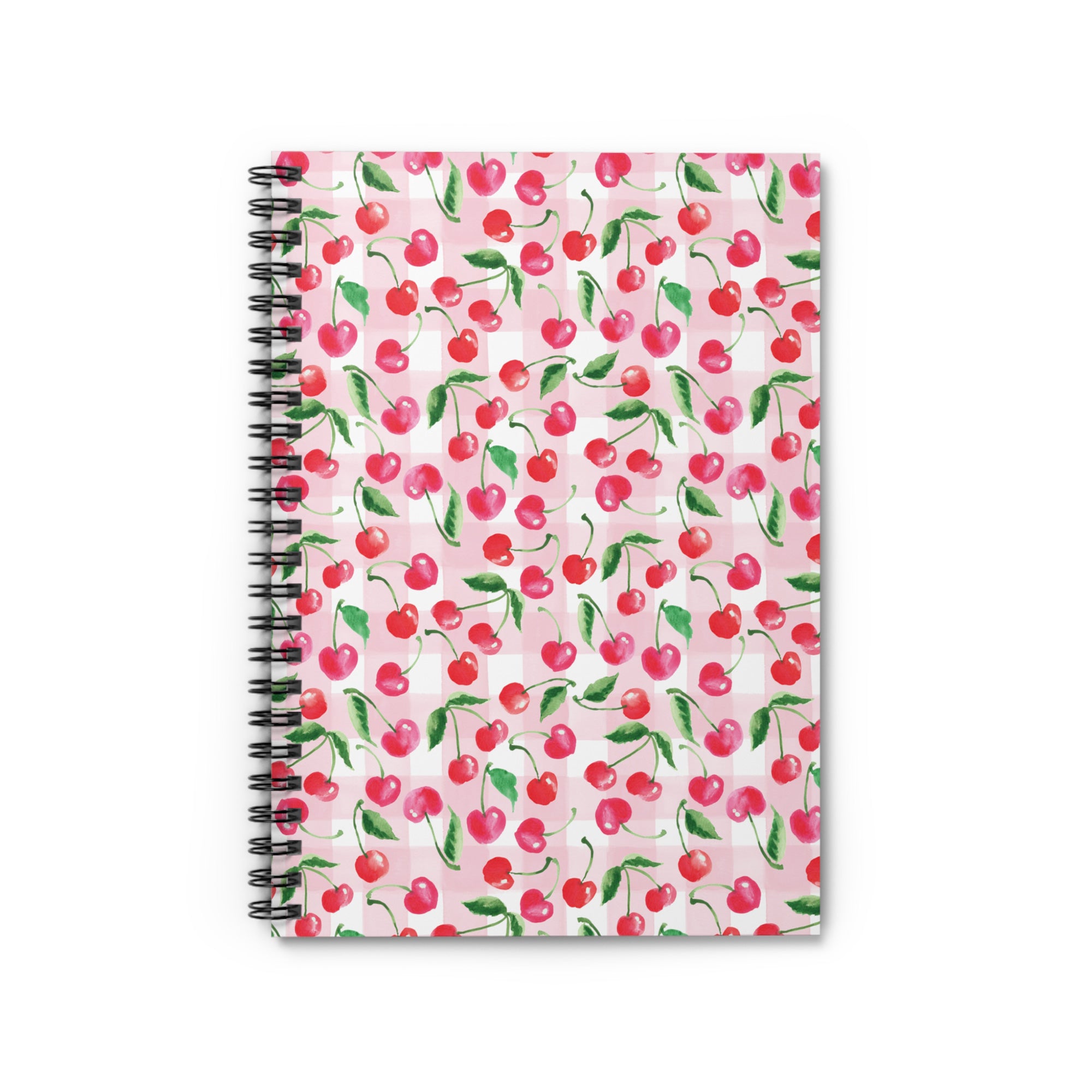 Watercolor Coquette Cottage Cherry Gingham Spiral Notebook