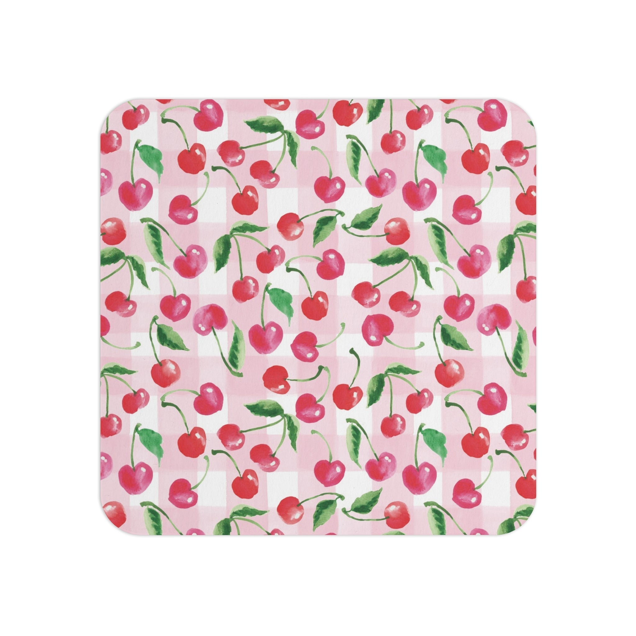 Cute and Fun Watercolor Cherry Gingham Drink Paper Coasters