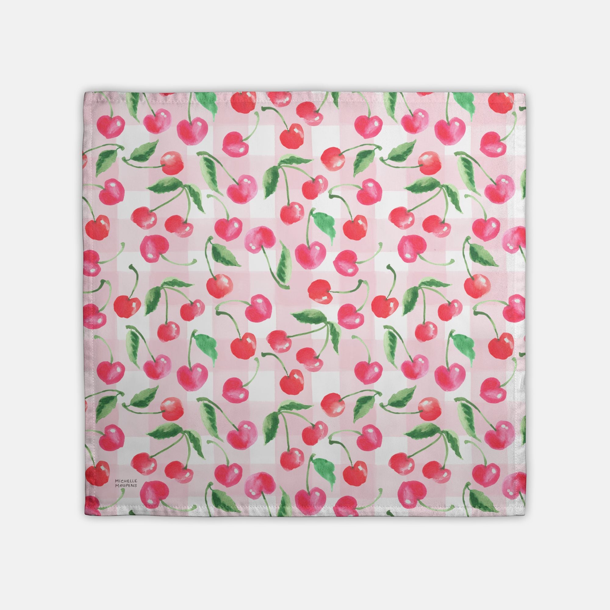 Watercolor Cherry Gingham Decorative Hostess Towel