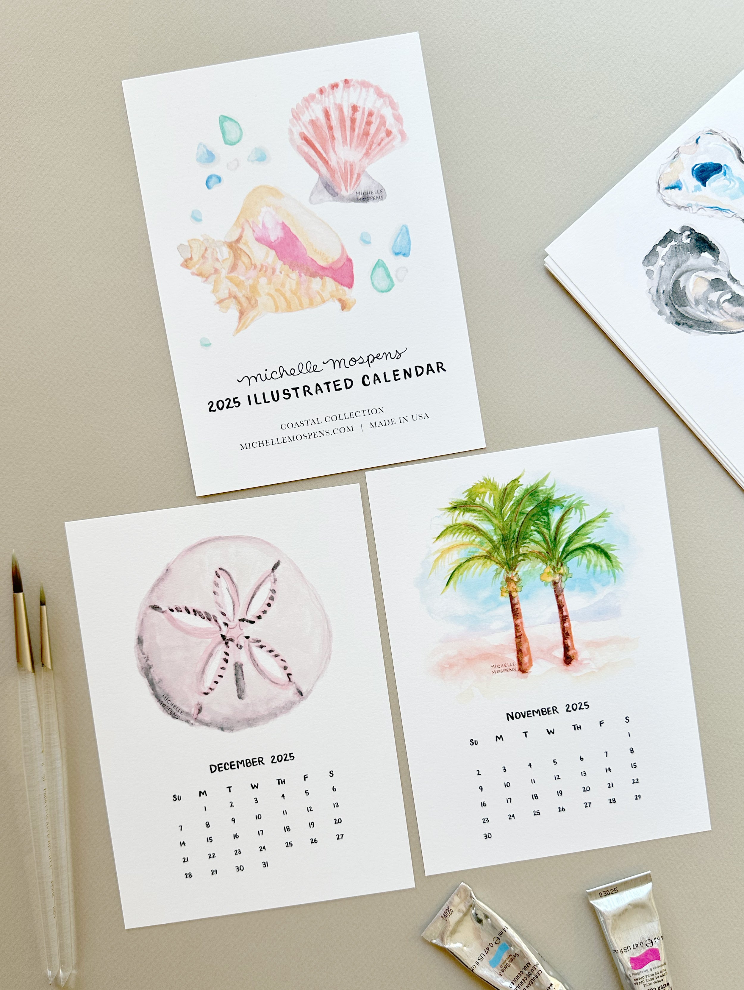 Watercolor Coastal Mini Monthly Desk Calendar by Michelle Mospens