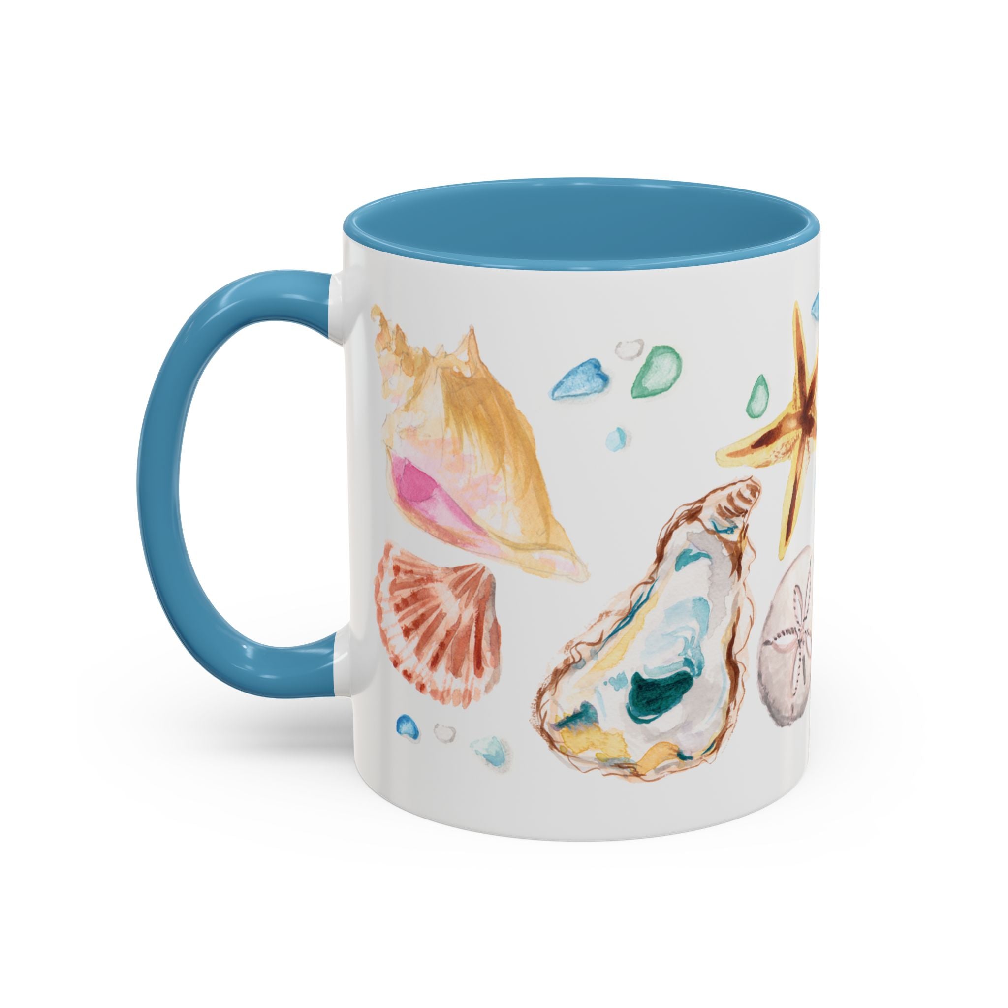 Michelle Mospens Watercolor Seashells and Seaglass Coffee Mug | Coastal Beach Lover Gift