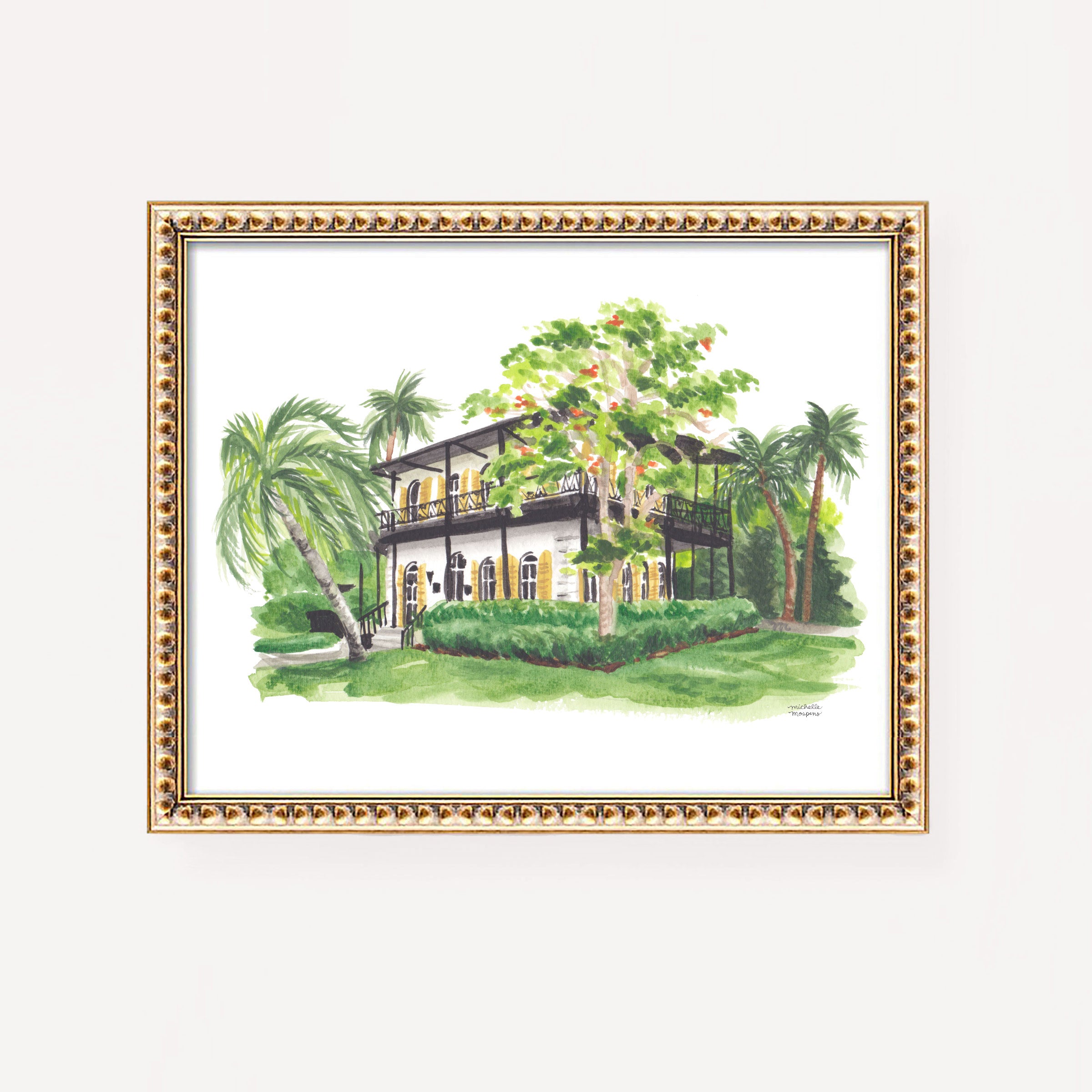 The Ernest Hemingway House & Museum Watercolor Wall Art Print by Michelle Mospens