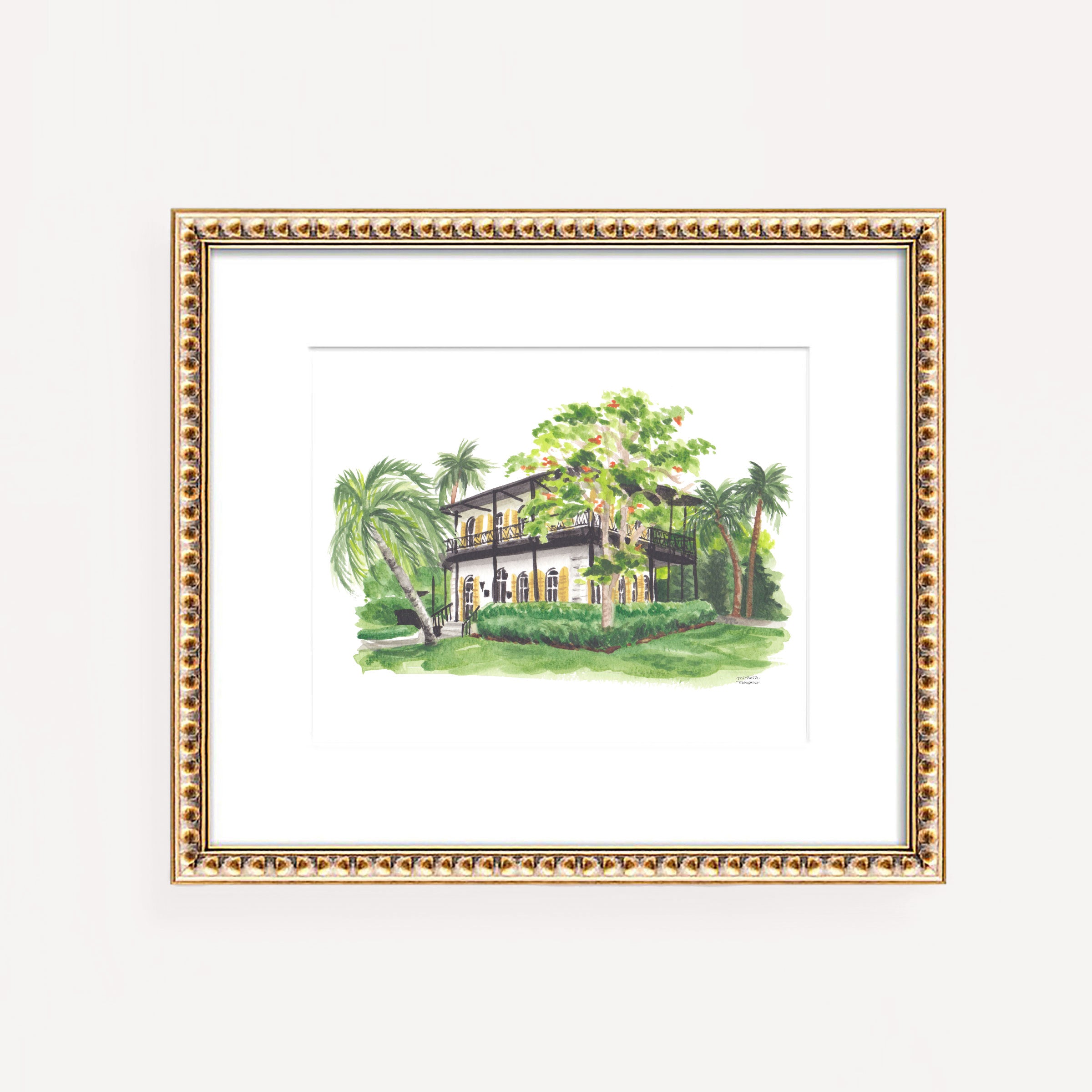 The Ernest Hemingway House & Museum Watercolor Wall Art Print by Michelle Mospens