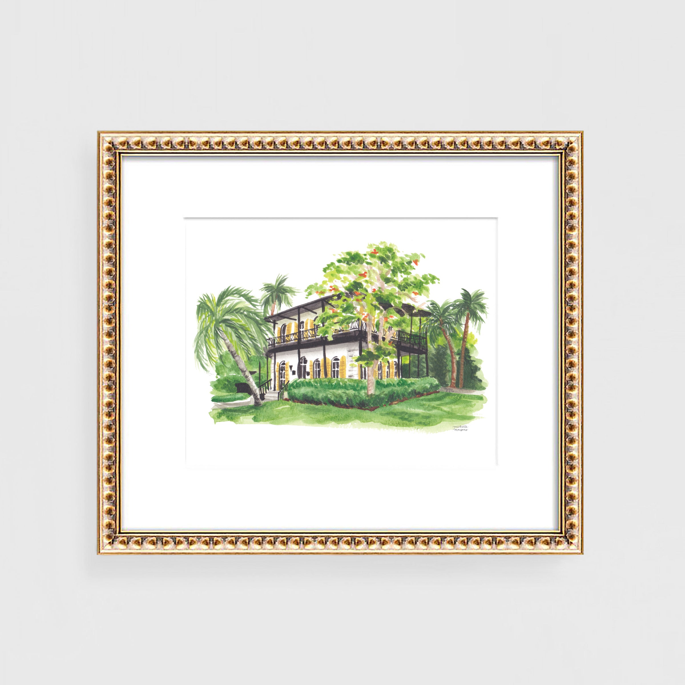 The Ernest Hemingway House & Museum Watercolor Wall Art Print by Michelle Mospens