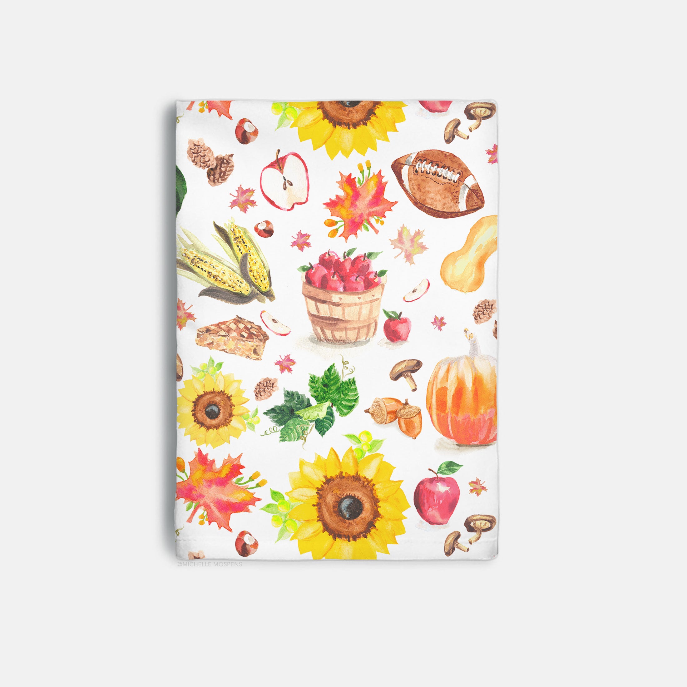 Watercolor Fall Vibes Decorative Hostess Kitchen Dish Towel by Michelle Mospens | Vibrant 20" Square Polyester Towel