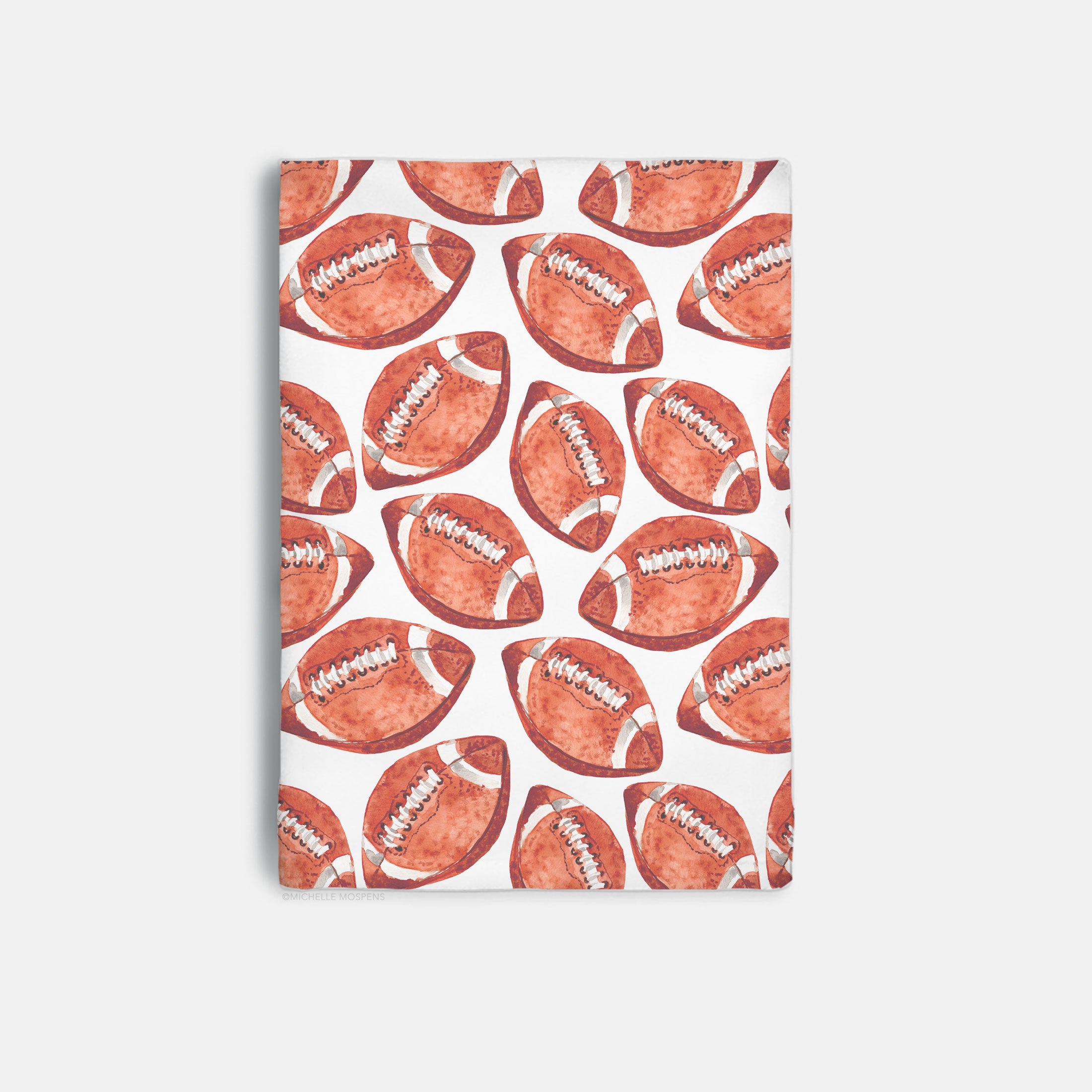 Watercolor Footballs Decorative Hostess Towel by Michelle Mospens | Vibrant 20" Square Polyester Towel