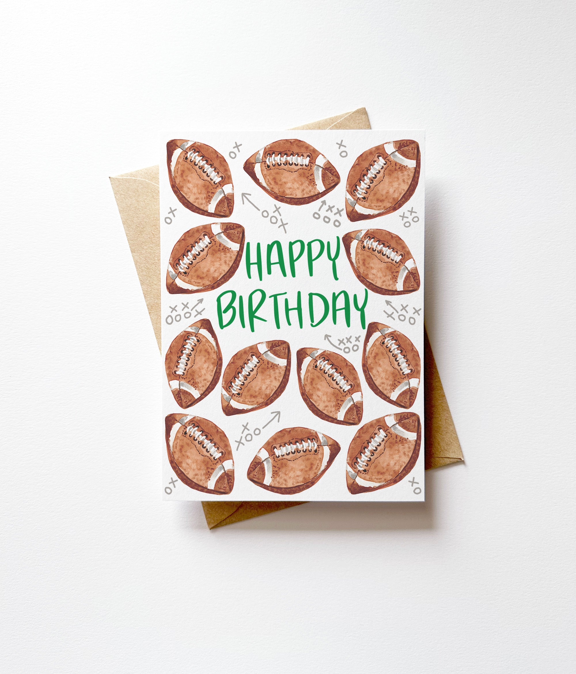 Watercolor Footballs Sporty Happy Birthday Card