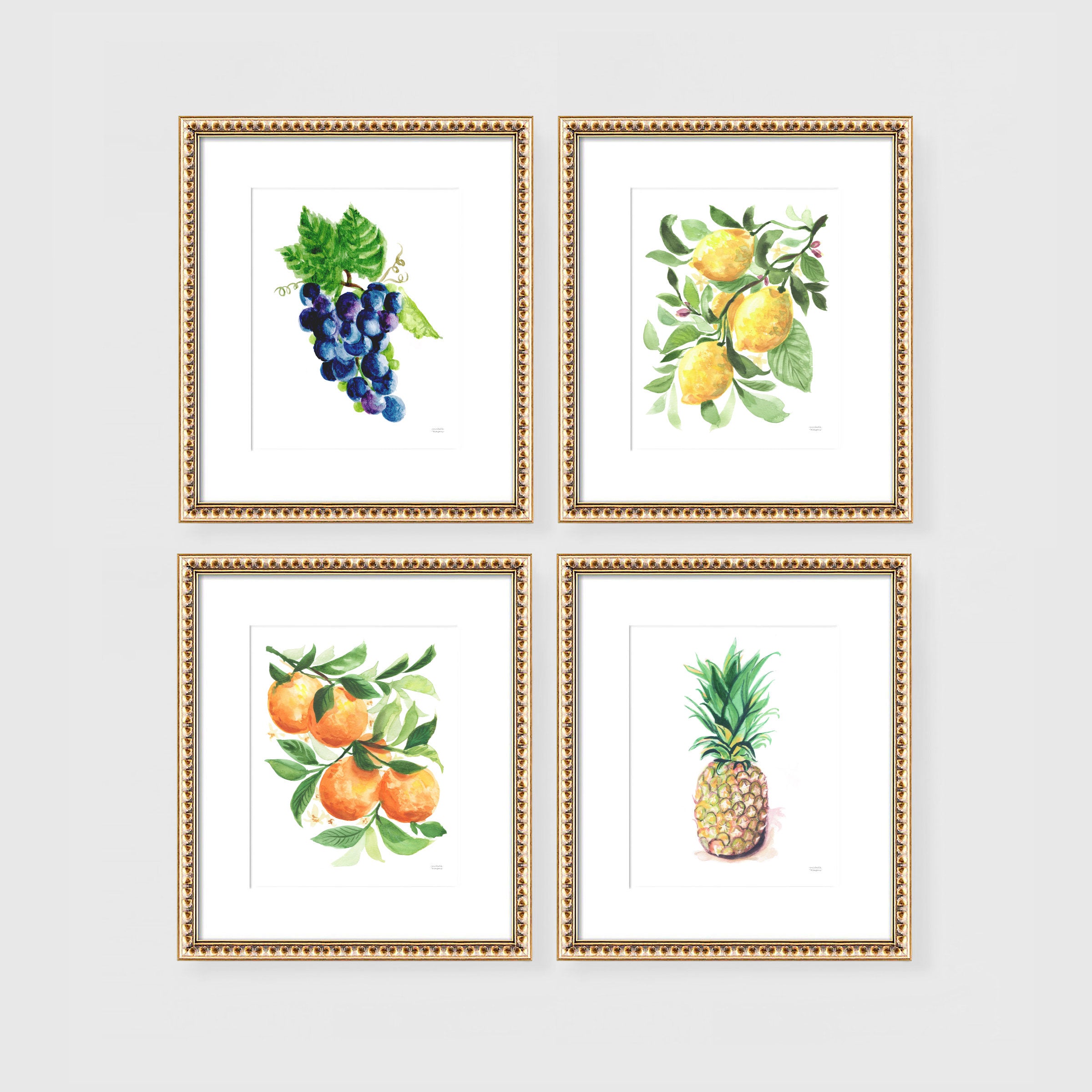 Fruit Watercolor Kitchen Wall Art Prints Set of 4 Unframed Art