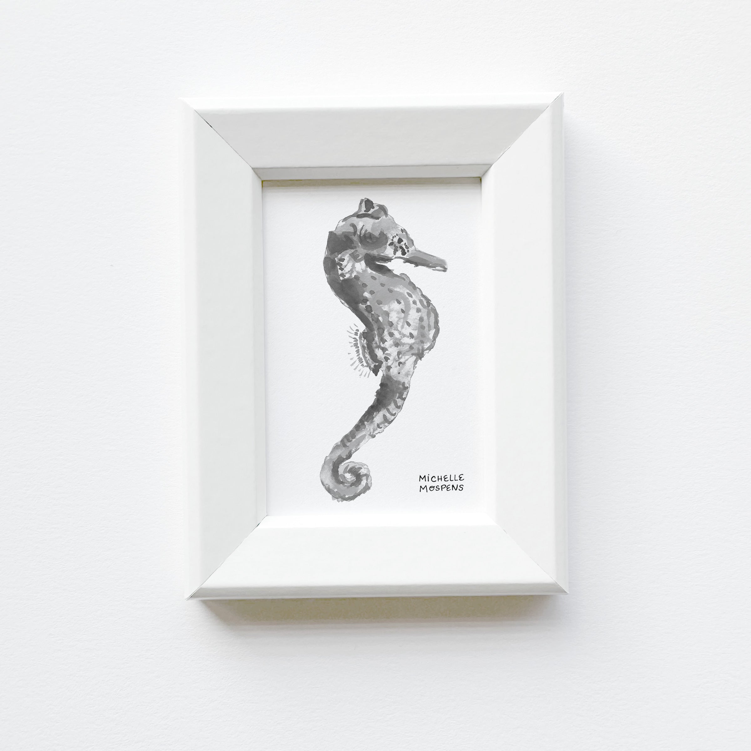 Miniature Seahorse Watercolor Art Painting Framed Print by Michelle Mospens | Mini Framed Beach Artwork