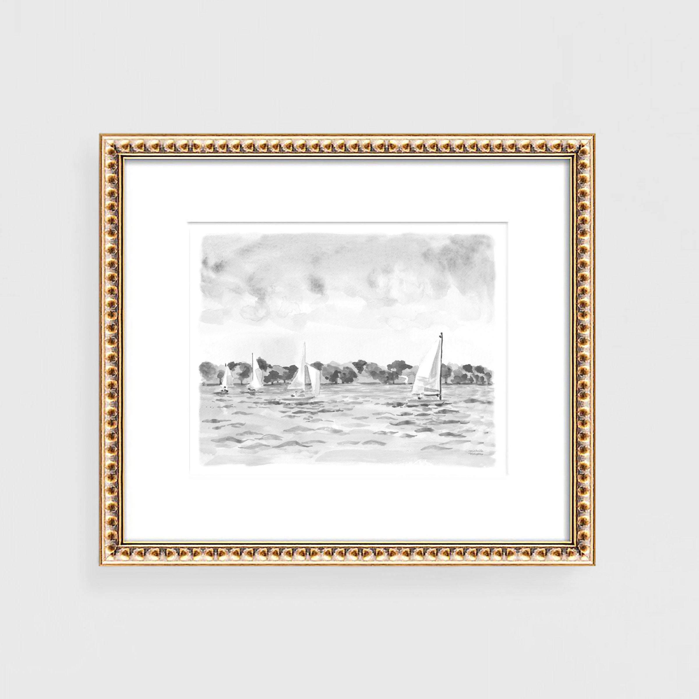 Sailing No3 Gray Watercolor Art Print