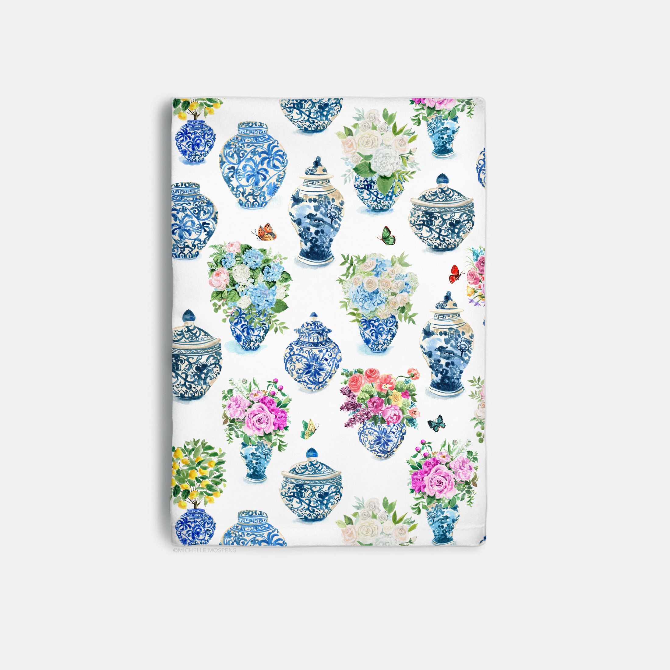 Watercolor Ginger Jar Bouquets Decorative Hostess Towel by Michelle Mospens | Vibrant 20" Square Polyester Towel