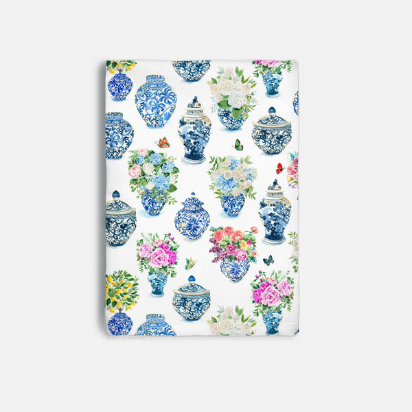 Watercolor Ginger Jar Bouquets Decorative Hostess Towel by Michelle Mospens | Vibrant 20" Square Polyester Towel