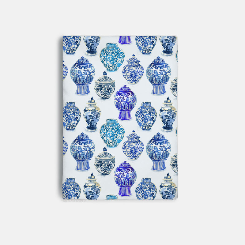 Watercolor Ginger Jars Decorative Hostess Towel by Michelle Mospens | Vibrant 20" Square Polyester Towel