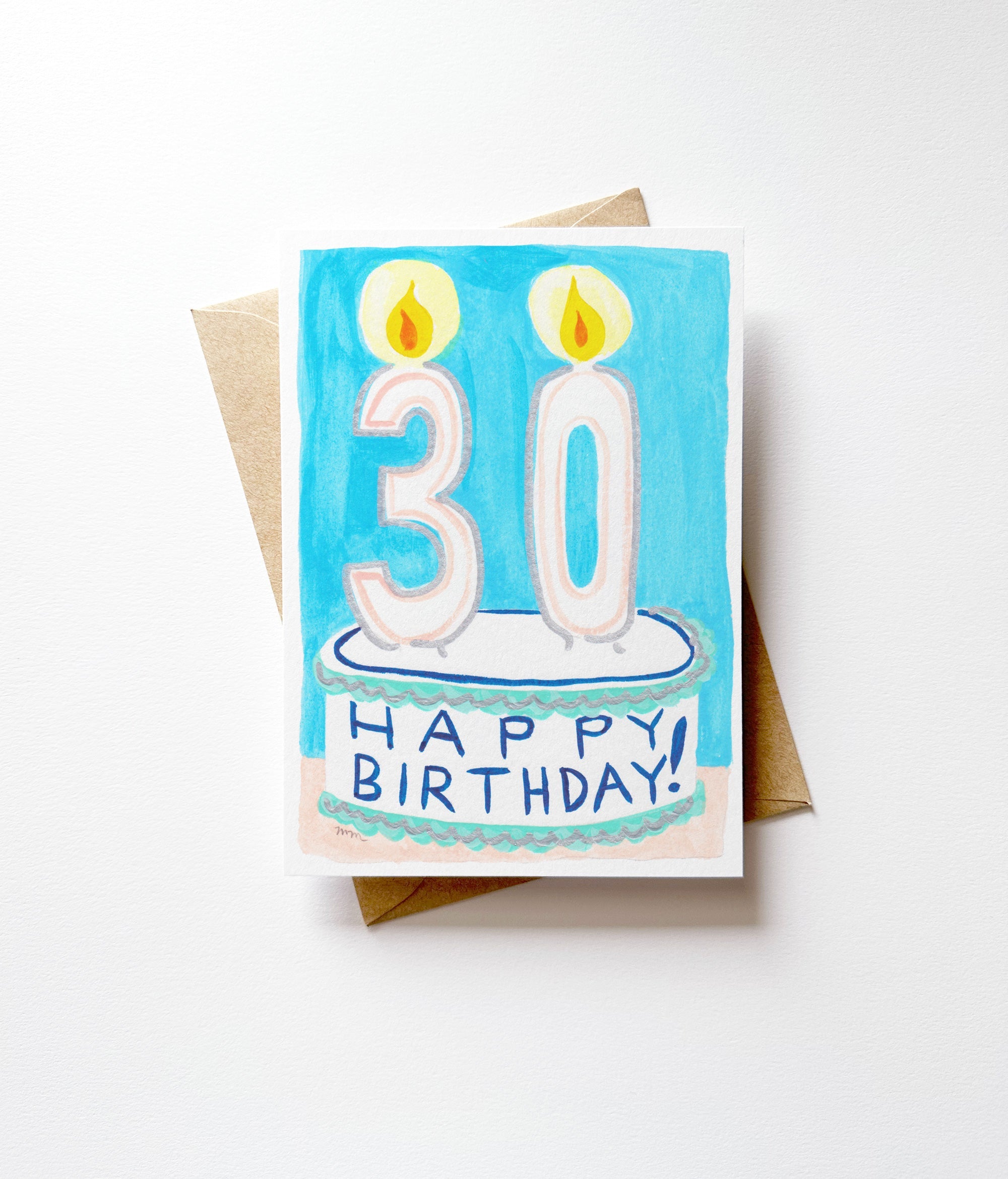 Vintage 30th Happy Birthday Cake and Candles Card
