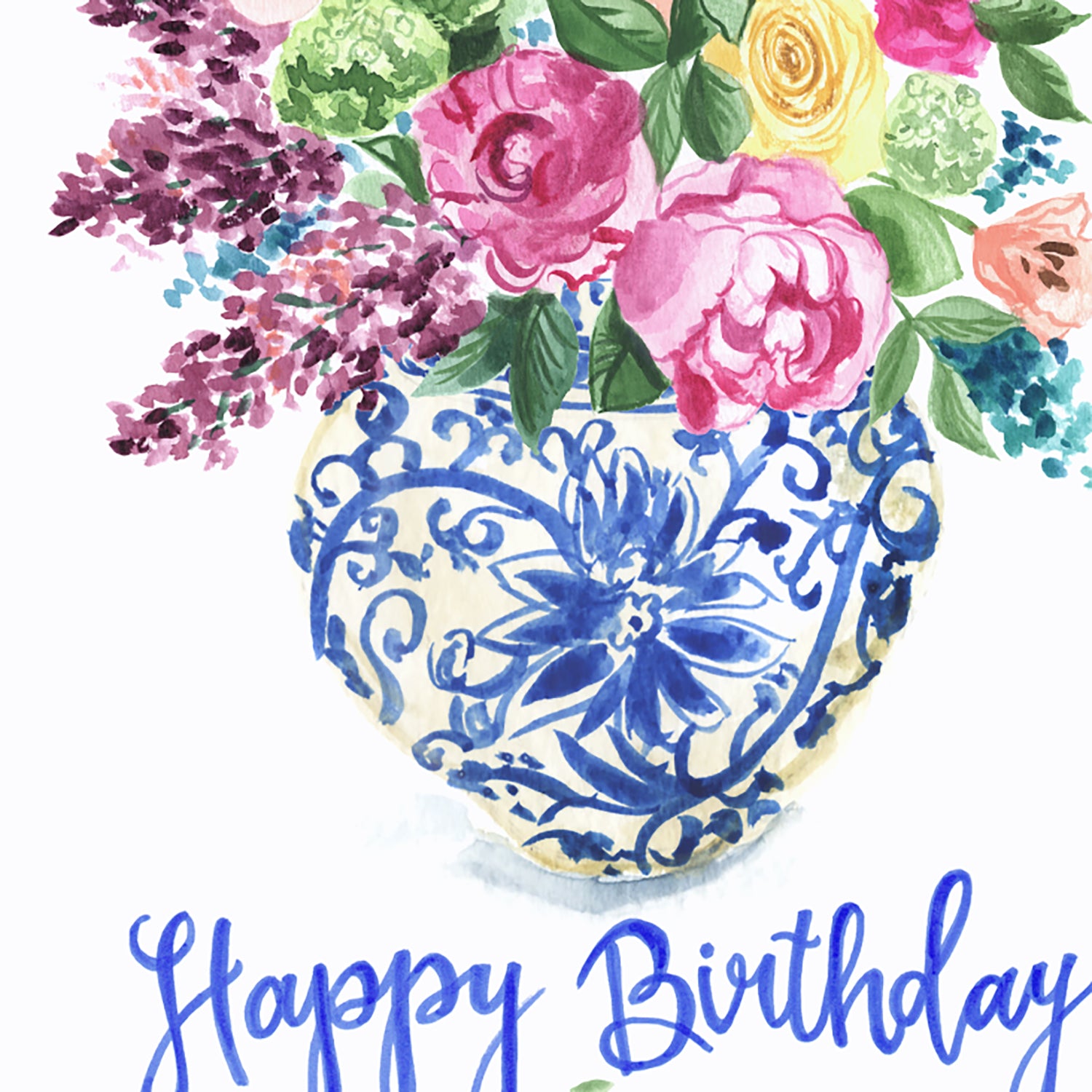 Colorful Ginger Jar Bouquet Birthday Card