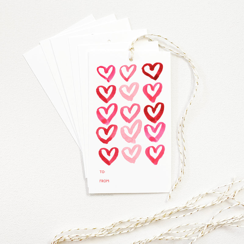 Set of Illustrated Valentine's Day Gift Tags: Watercolor Hearts Galentine Gift Tags