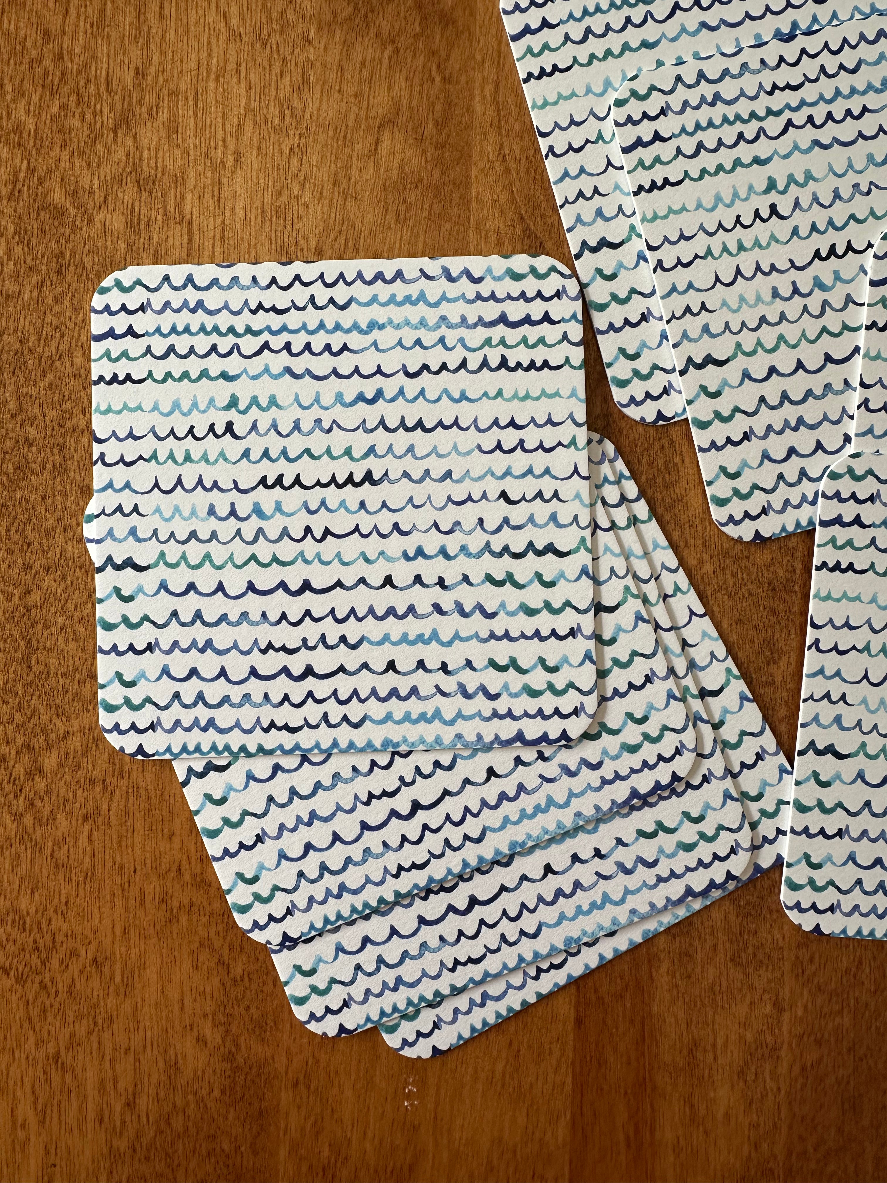 Cute and Fun Watercolor Nautical Waves Drink Paper Coasters