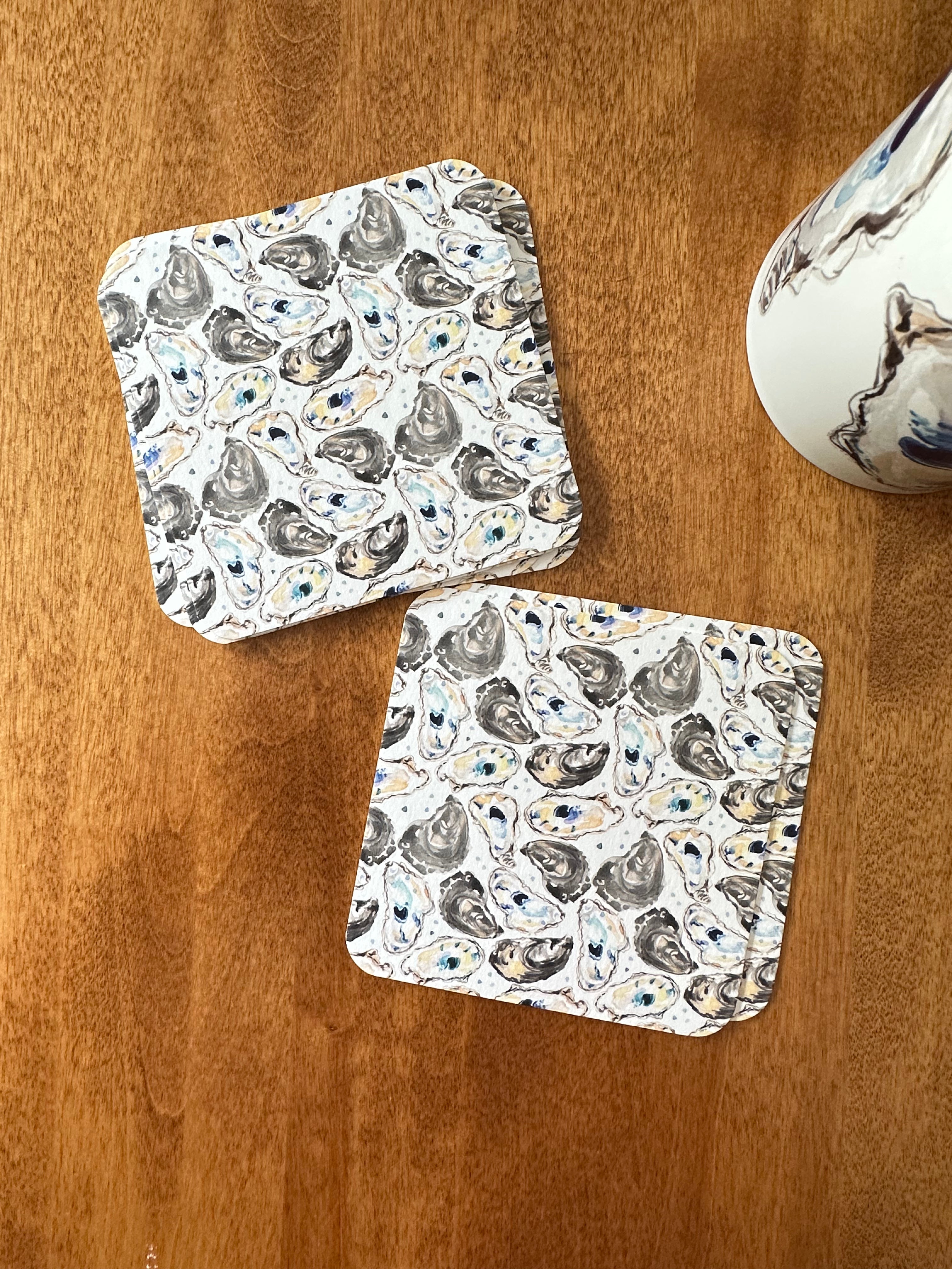 Cute and Fun Watercolor Nautical Oysters Paper Coasters for Drinks