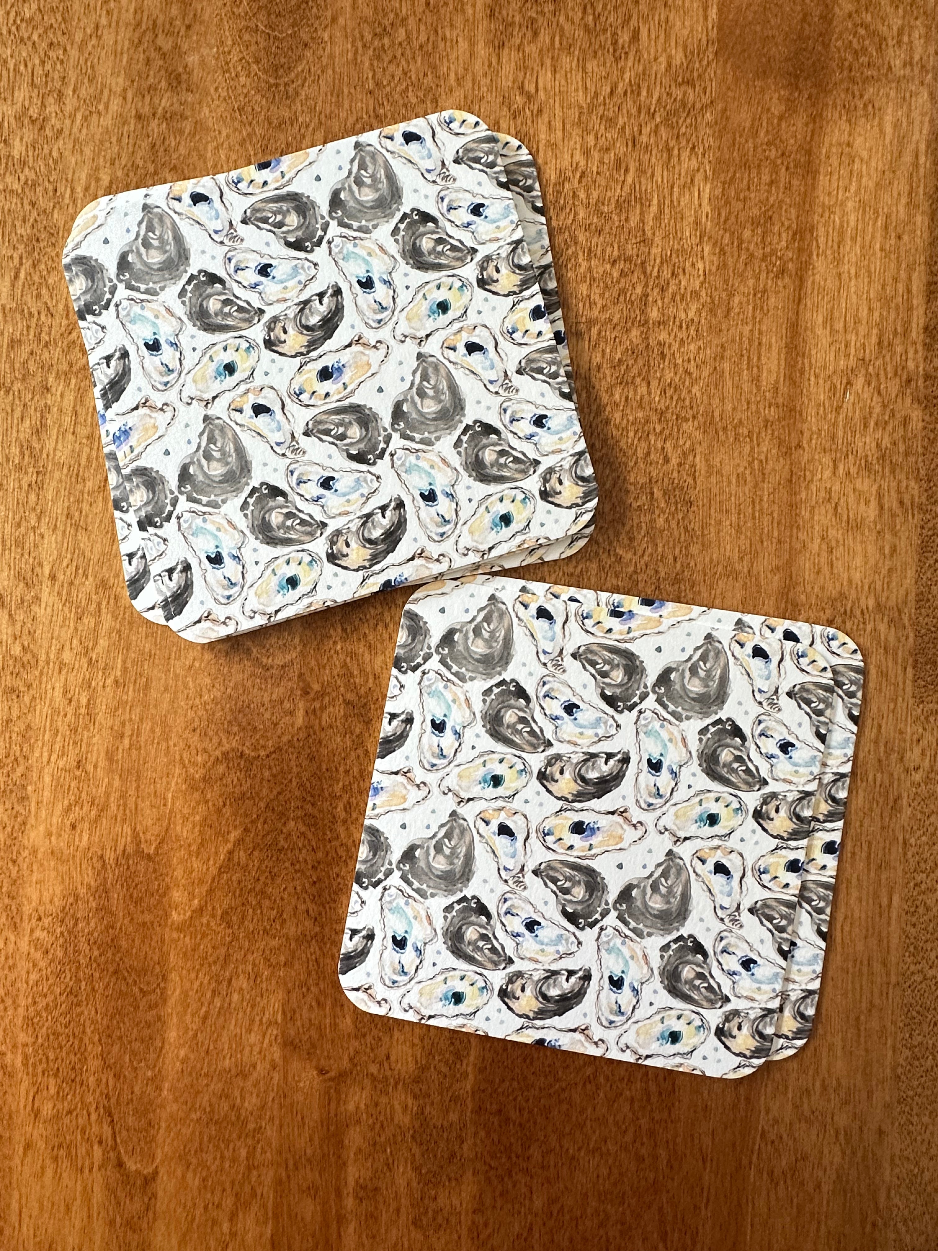 Cute and Fun Watercolor Nautical Oysters Paper Coasters for Drinks