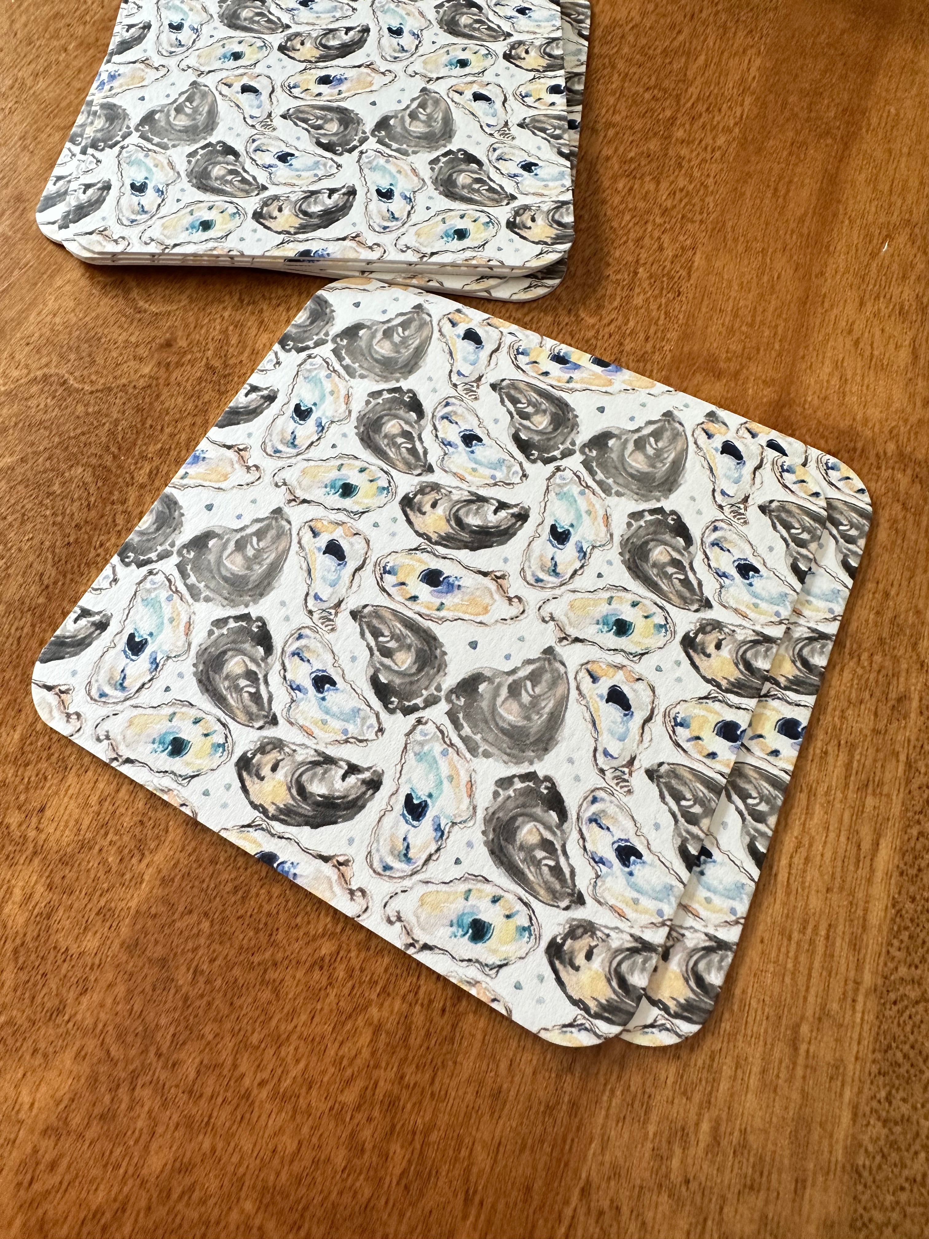 Cute and Fun Watercolor Nautical Oysters Paper Coasters for Drinks