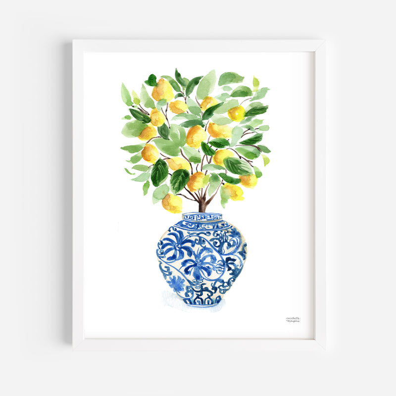 Watercolor Lemon Tree Ginger Jar No. 20 Wall Art Print