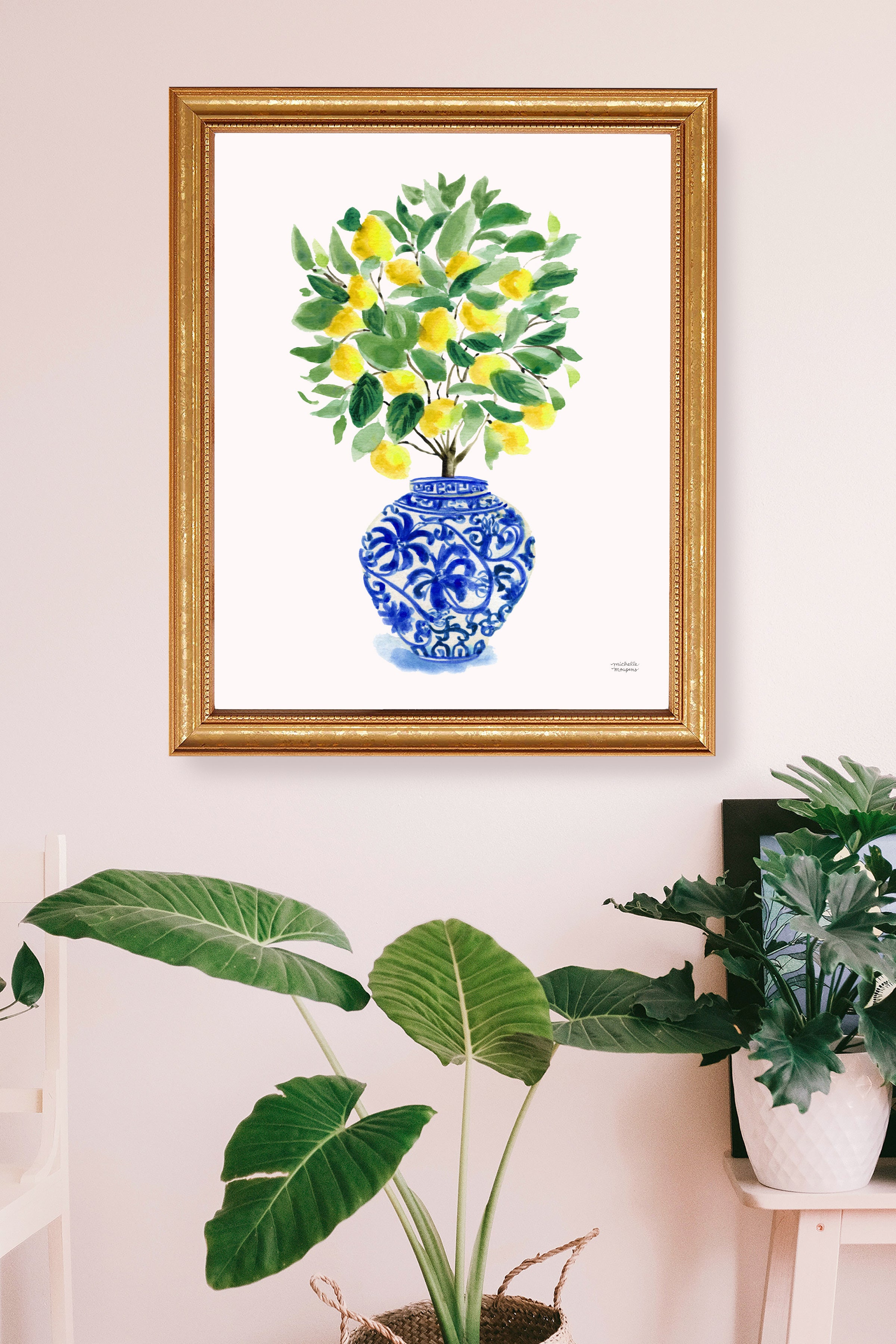 Watercolor Lemon Tree Ginger Jar No20 Wall Art Print
