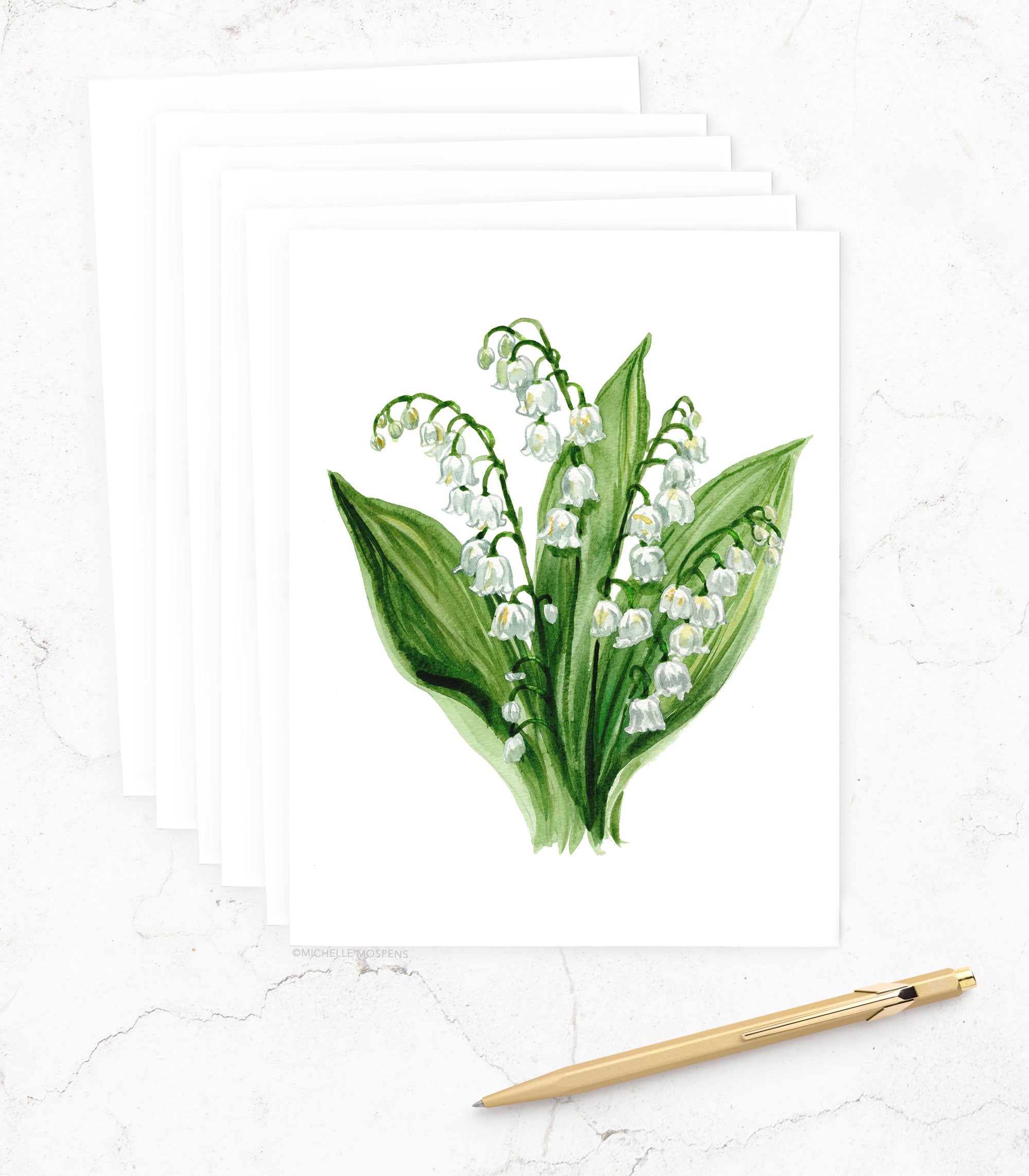 Lily of the Valley Floral Notecards Set, May Birth Flower | Michelle Mospens