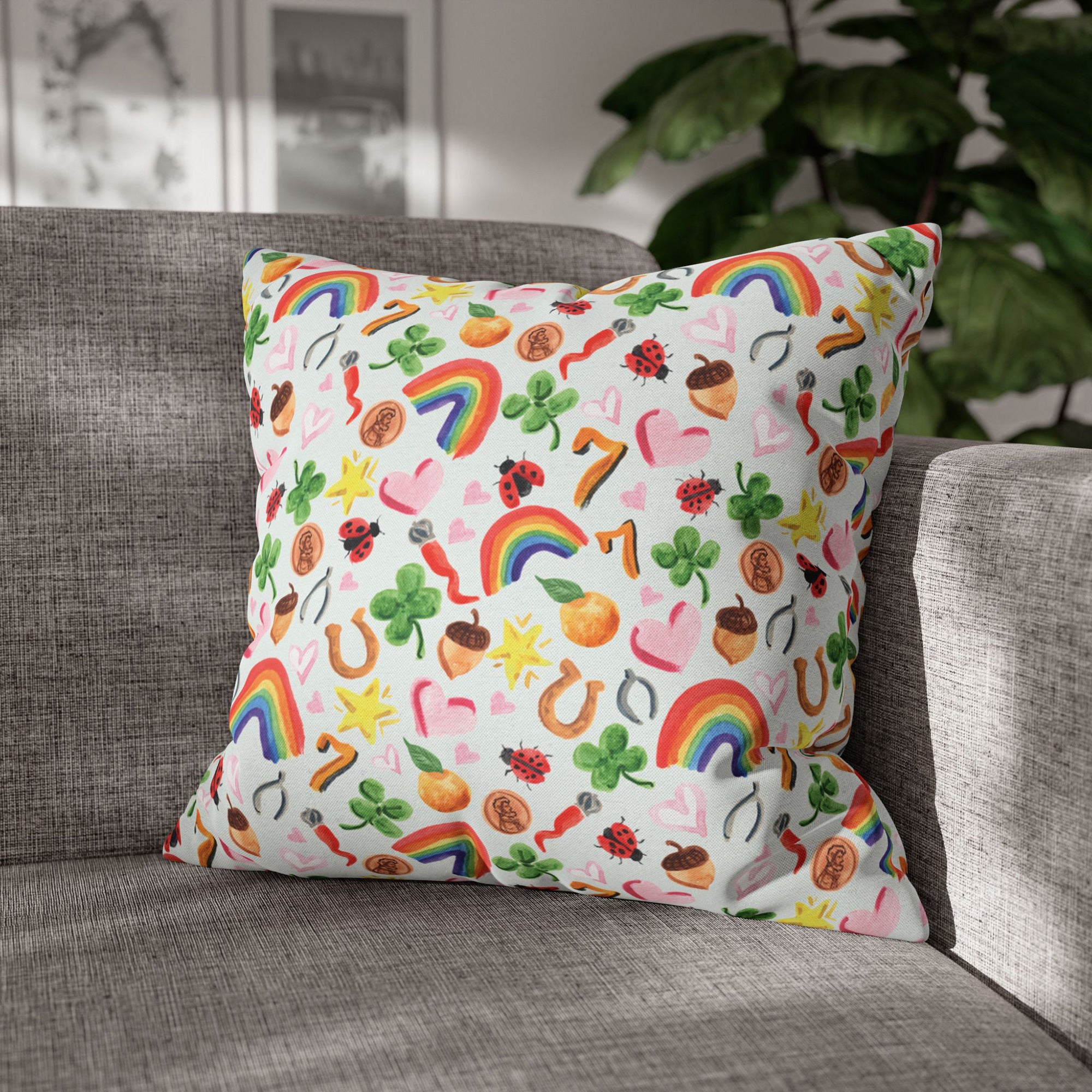 Watercolor Lucky Vibes Decorative Pillow Cover