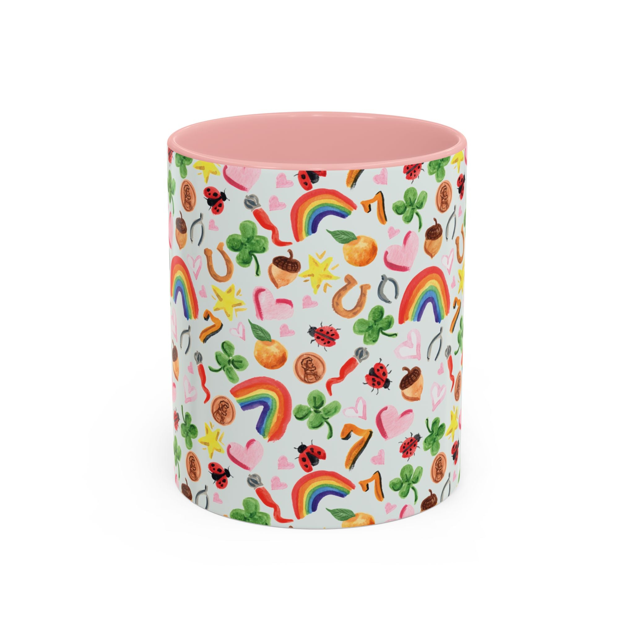 Michelle Mospens Lucky Vibes Watercolor Coffee Mug | Lucky Symbols Rainbow Lover Gift