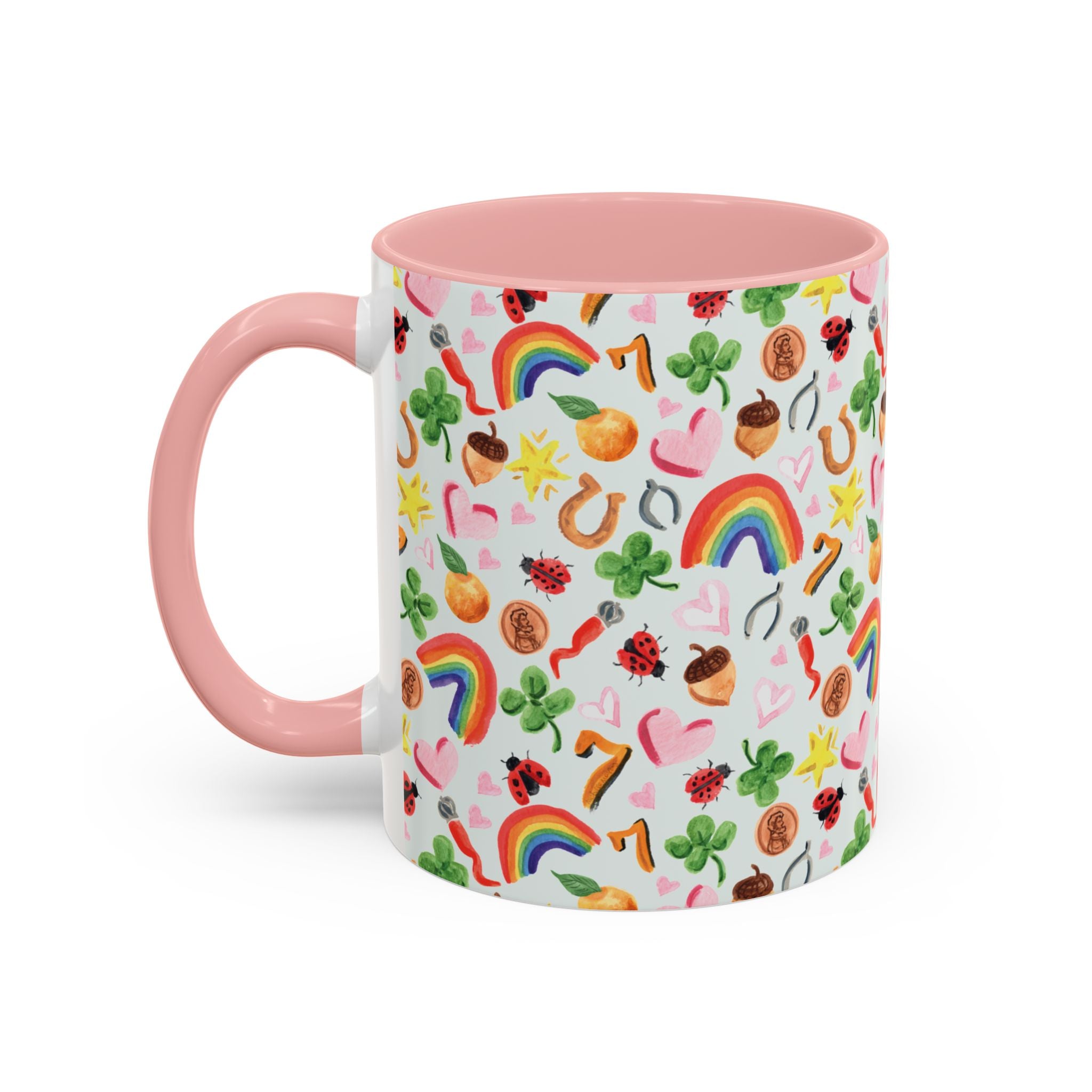 Michelle Mospens Lucky Vibes Watercolor Coffee Mug | Lucky Symbols Rainbow Lover Gift