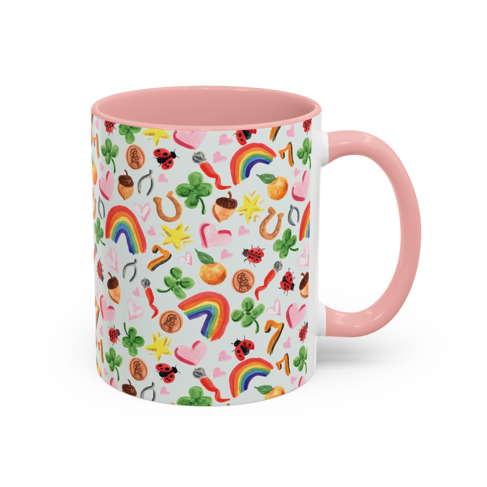 Michelle Mospens Lucky Vibes Watercolor Coffee Mug | Lucky Symbols Rainbow Lover Gift