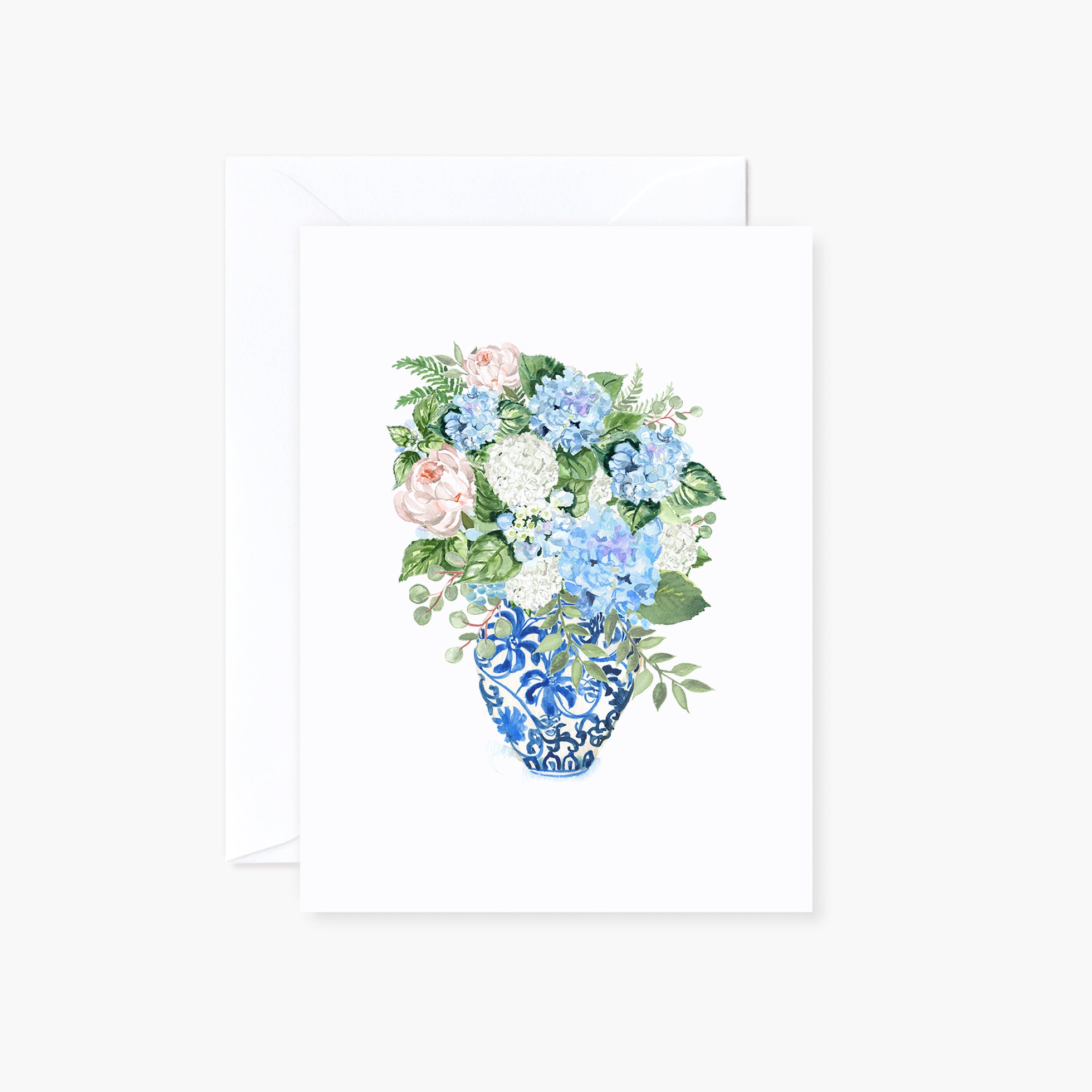 Watercolor Blue Ginger Jar Bouquet Mini Gift Enclosure Folded Card with Envelope