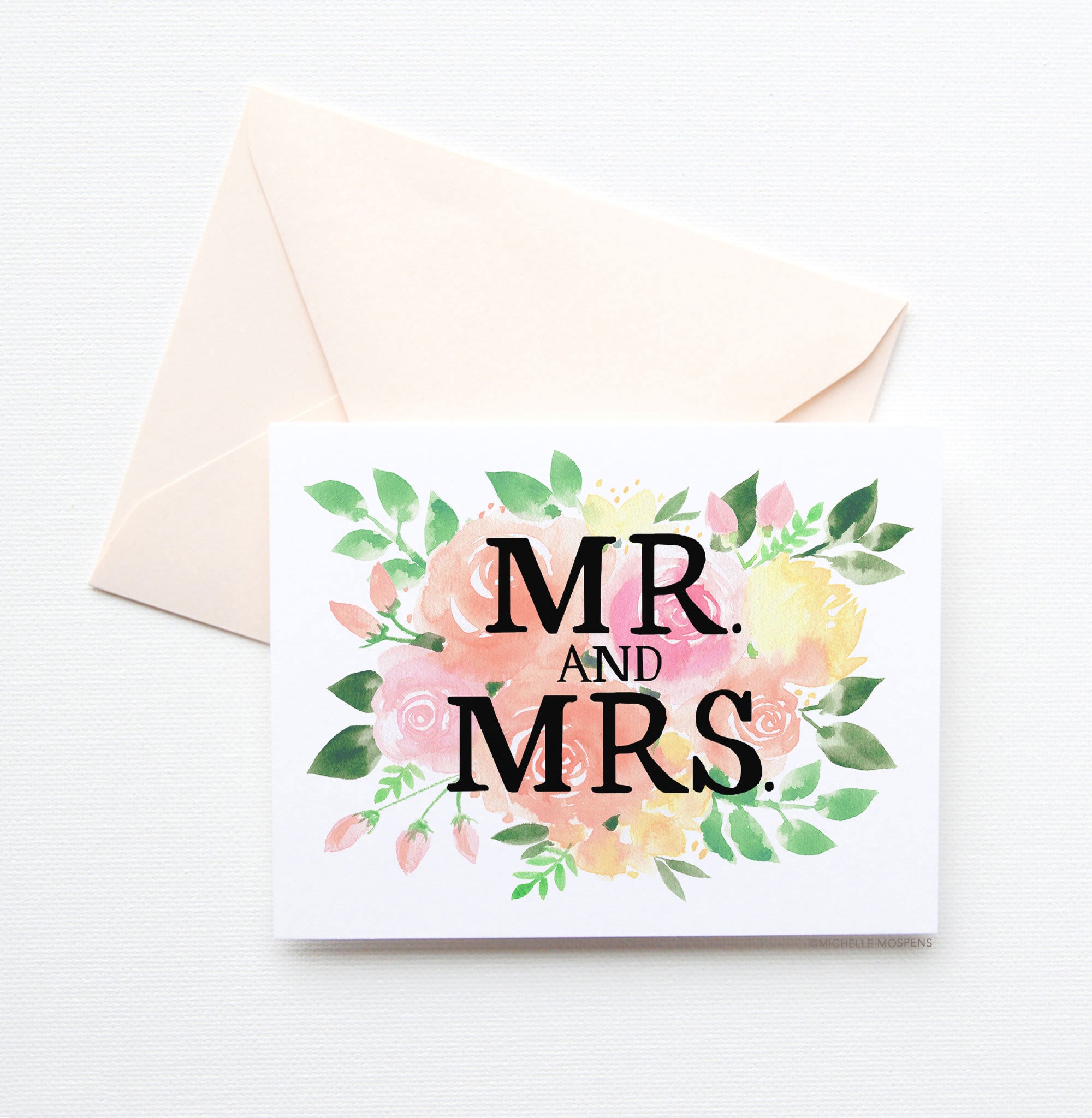 Cute Illustrated Mr and Mrs Wedding Congratulations Card