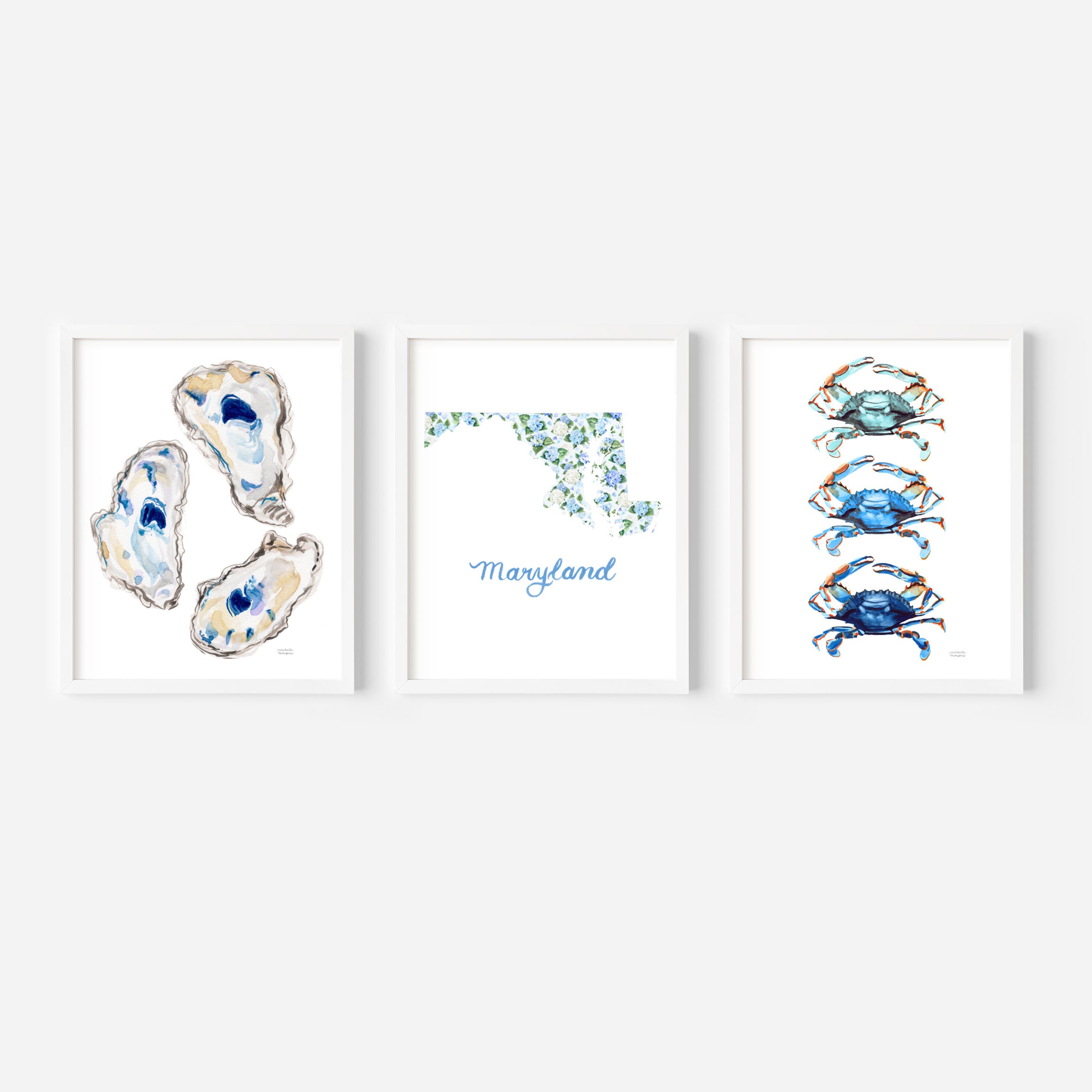 Coastal State Trio Watercolor Prints | Select A State | Extra Large Wall Art Prints Set of 3 by Michelle Mospens