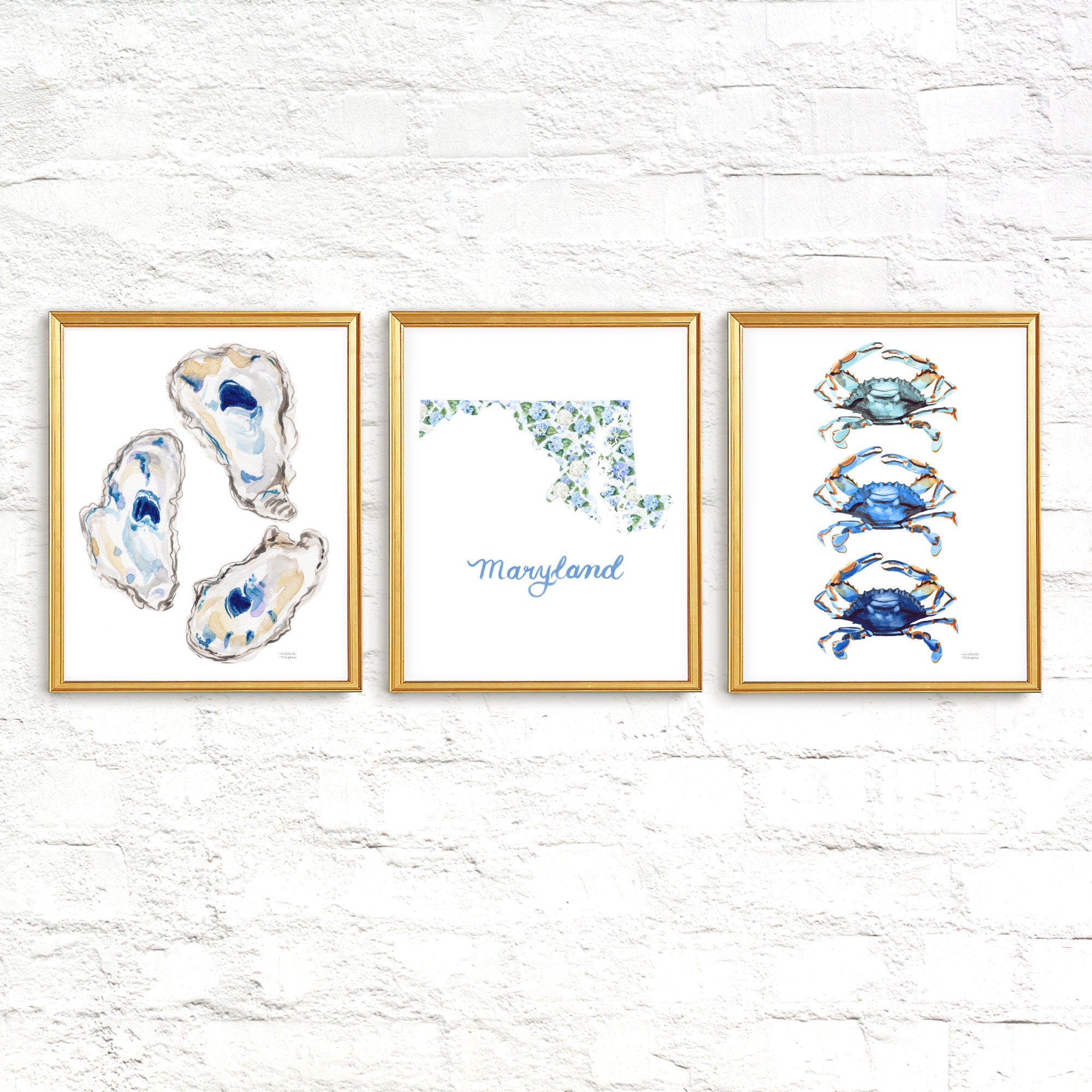 Maryland Trio Watercolor Prints | Coastal Wall Art Prints Set of 3