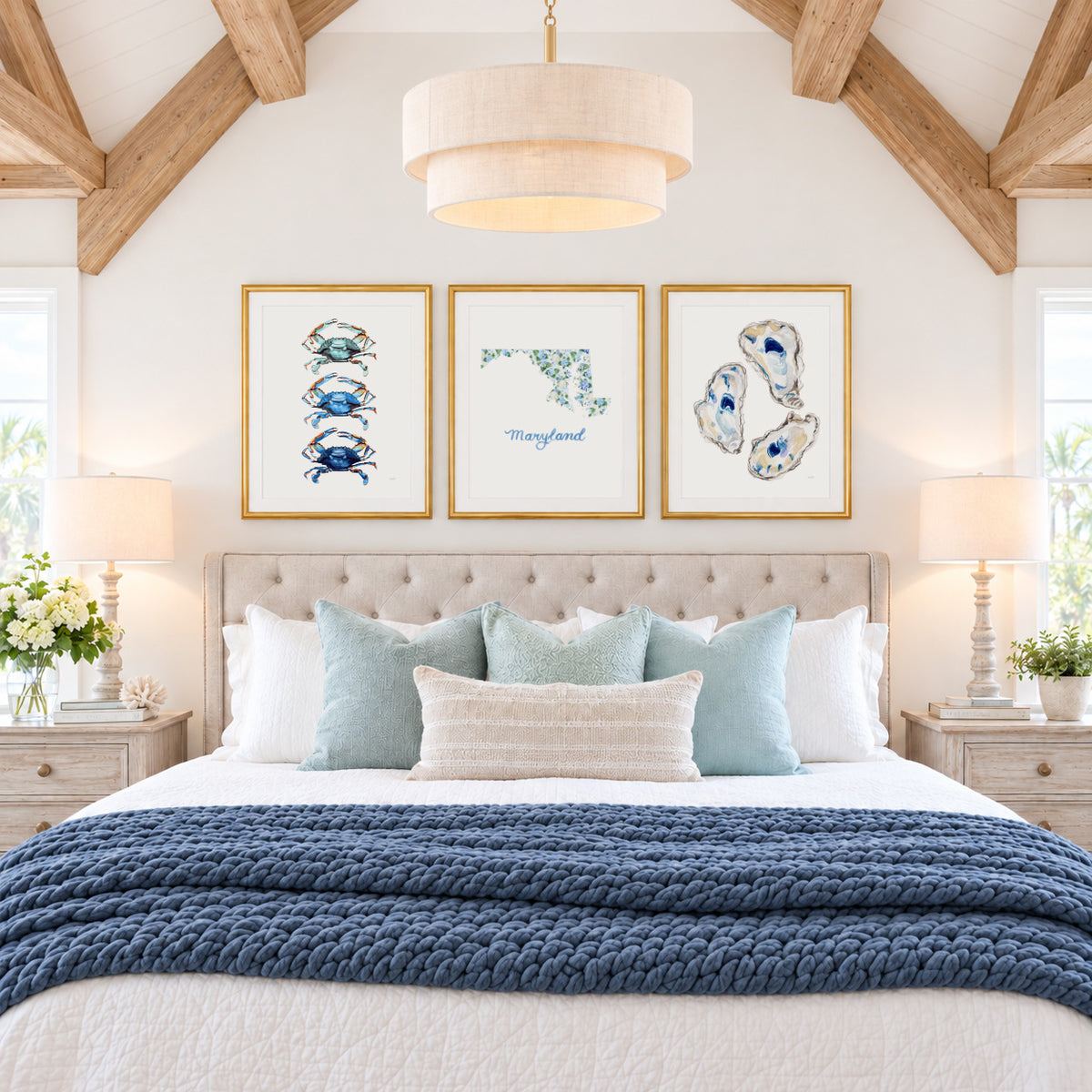 Maryland Trio Watercolor Prints | Coastal Wall Art Prints Set of 3