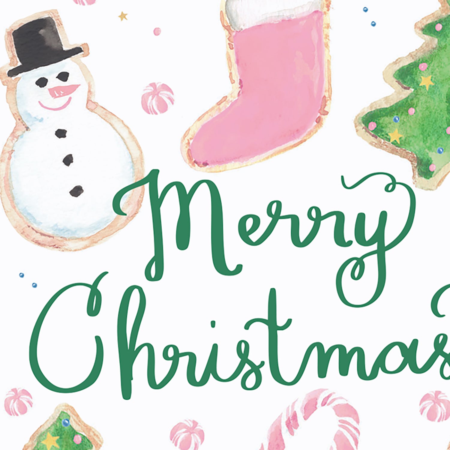 Watercolor Merry Christmas Cookies Holiday Greeting Card