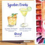 Custom Hand-painted Signature Drinks Illustration | Cocktail Sign for Home Bar or Wedding Reception
