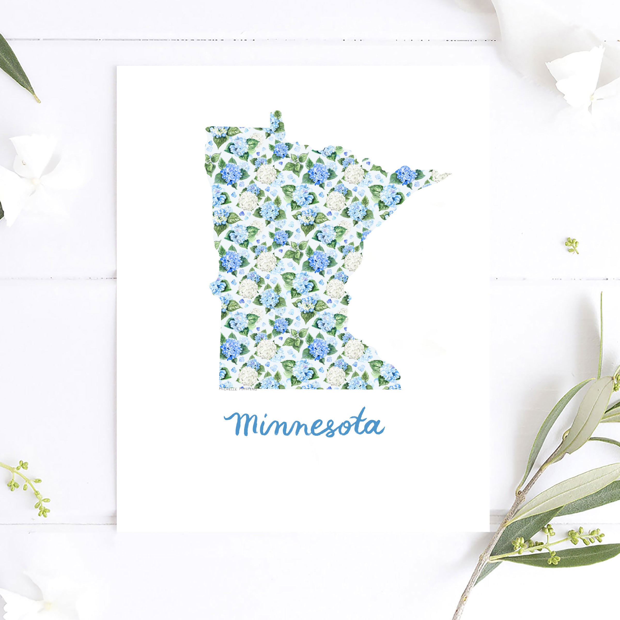 Minnesota State Watercolor Wall Art Print by Michelle Mospens | Cute Minnesota Gift