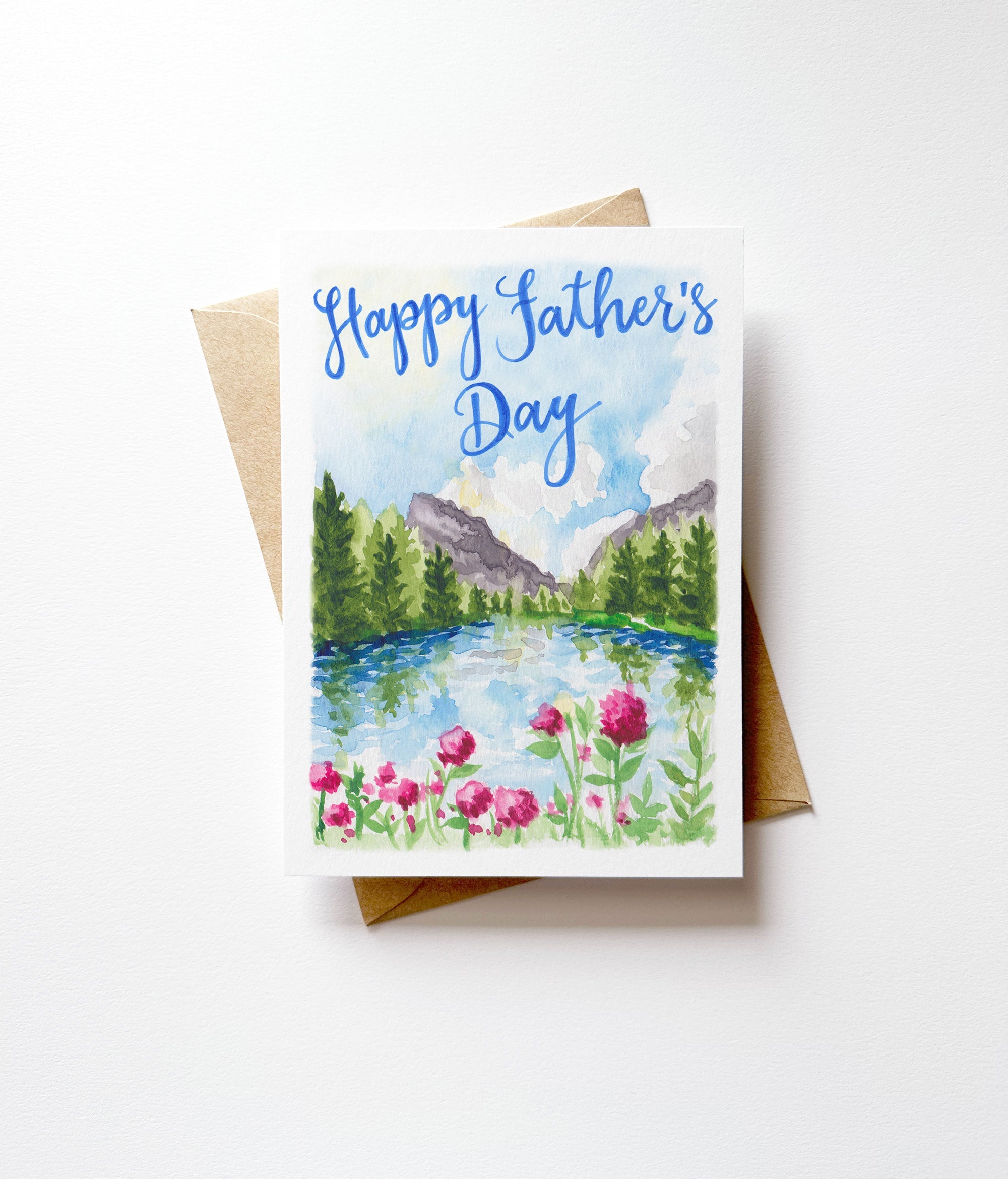 Watercolor Mountains Lake Happy Father's Day Card