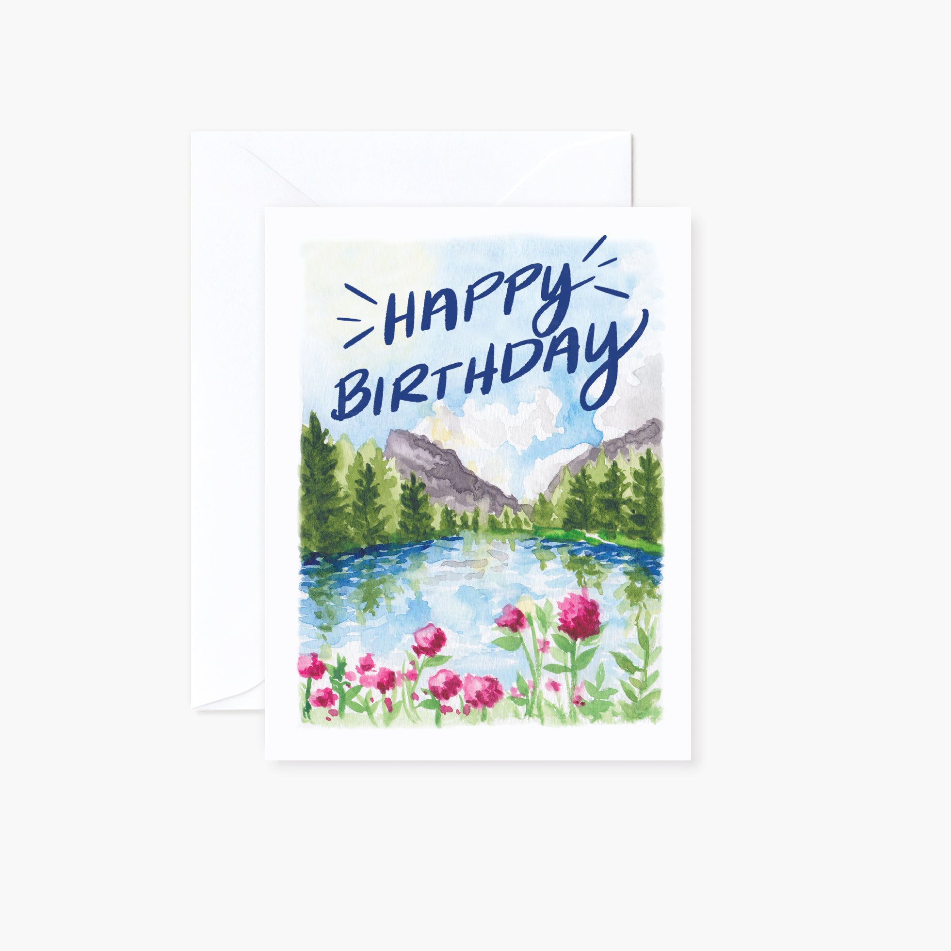 Watercolor Mountains Happy Birthday Card