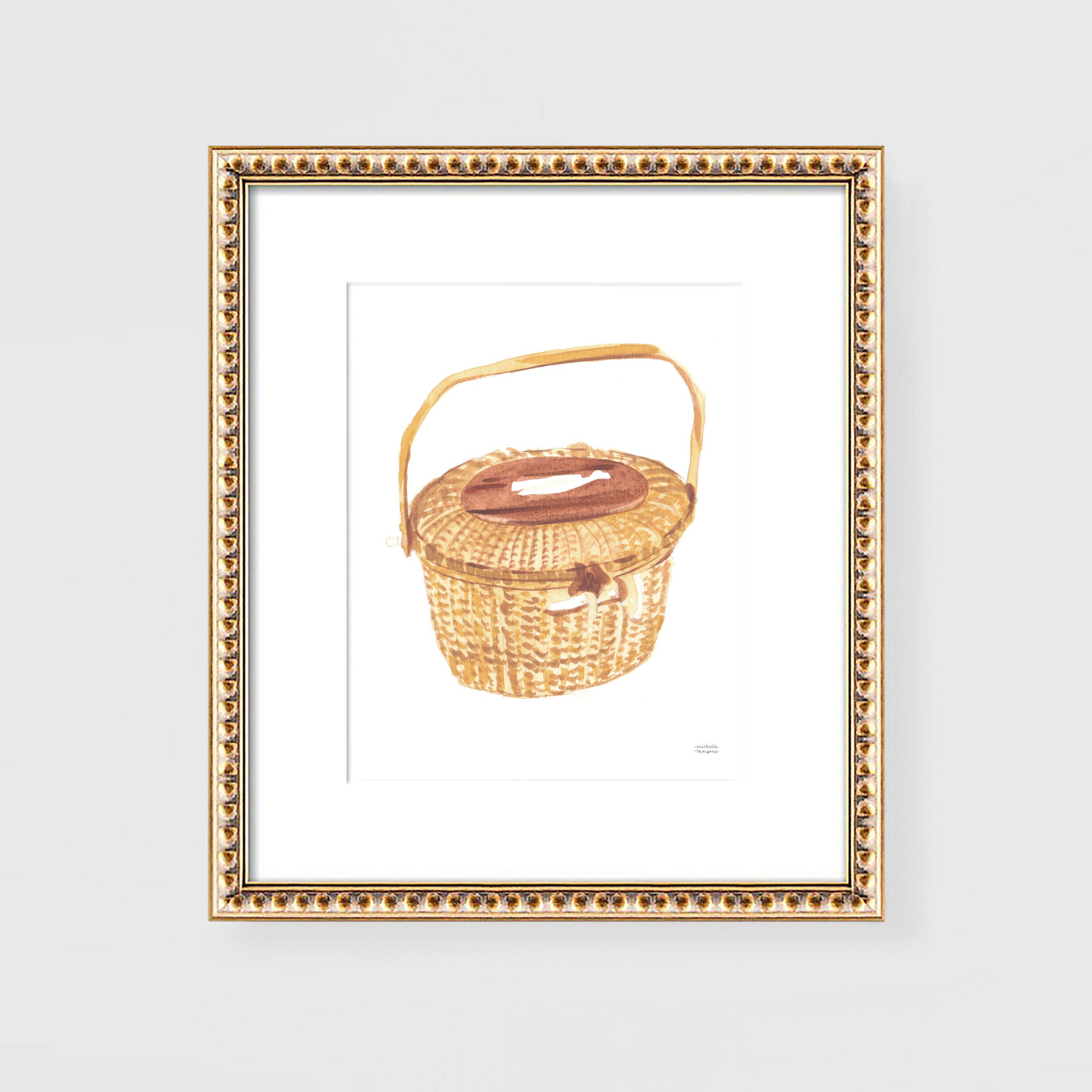 Art Print New England Nantucket Basket Watercolor by Michelle Mospens Coastal Nautical Wall Art