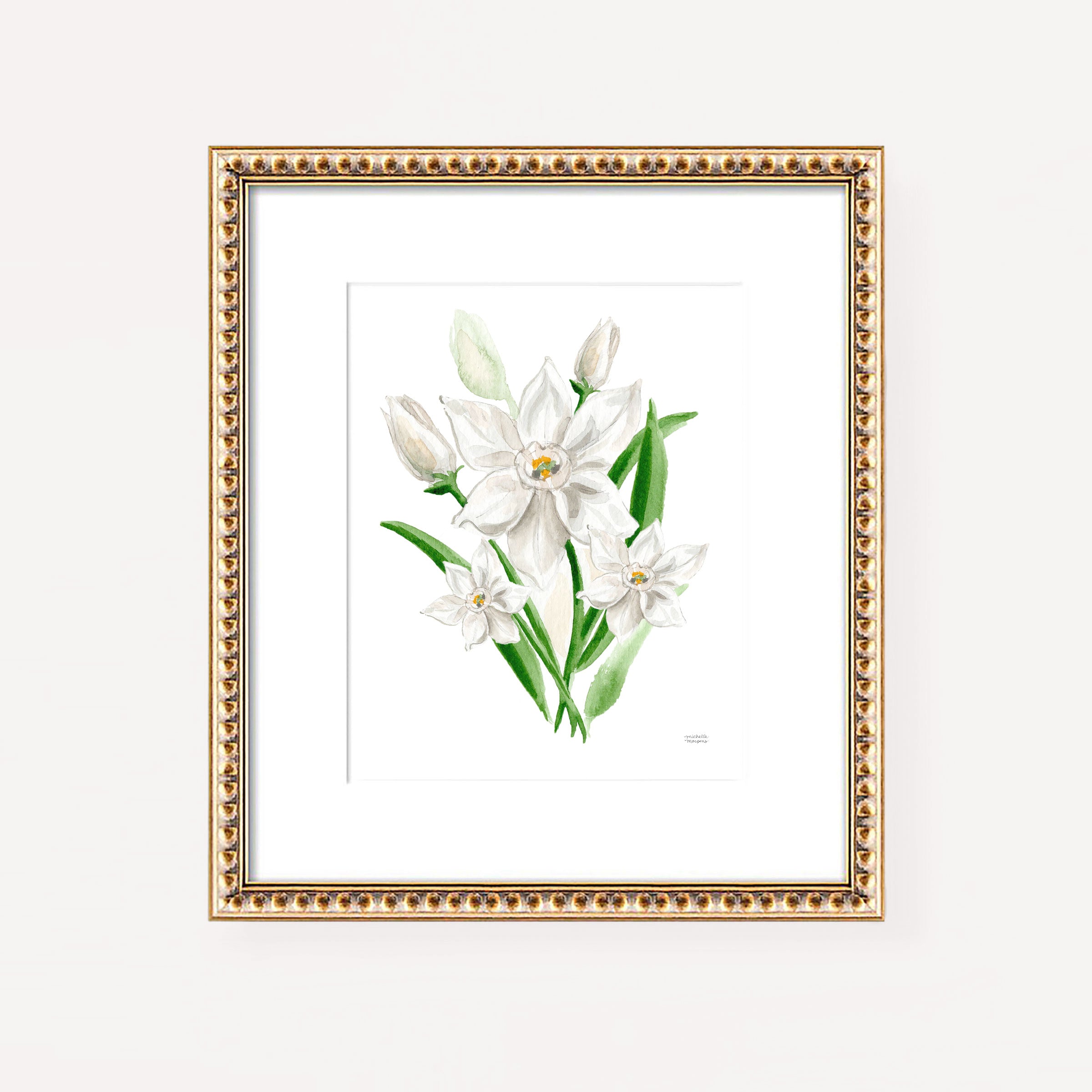Narcissus Botanical Flower Floral Watercolor Wall Art Print by Michelle Mospens