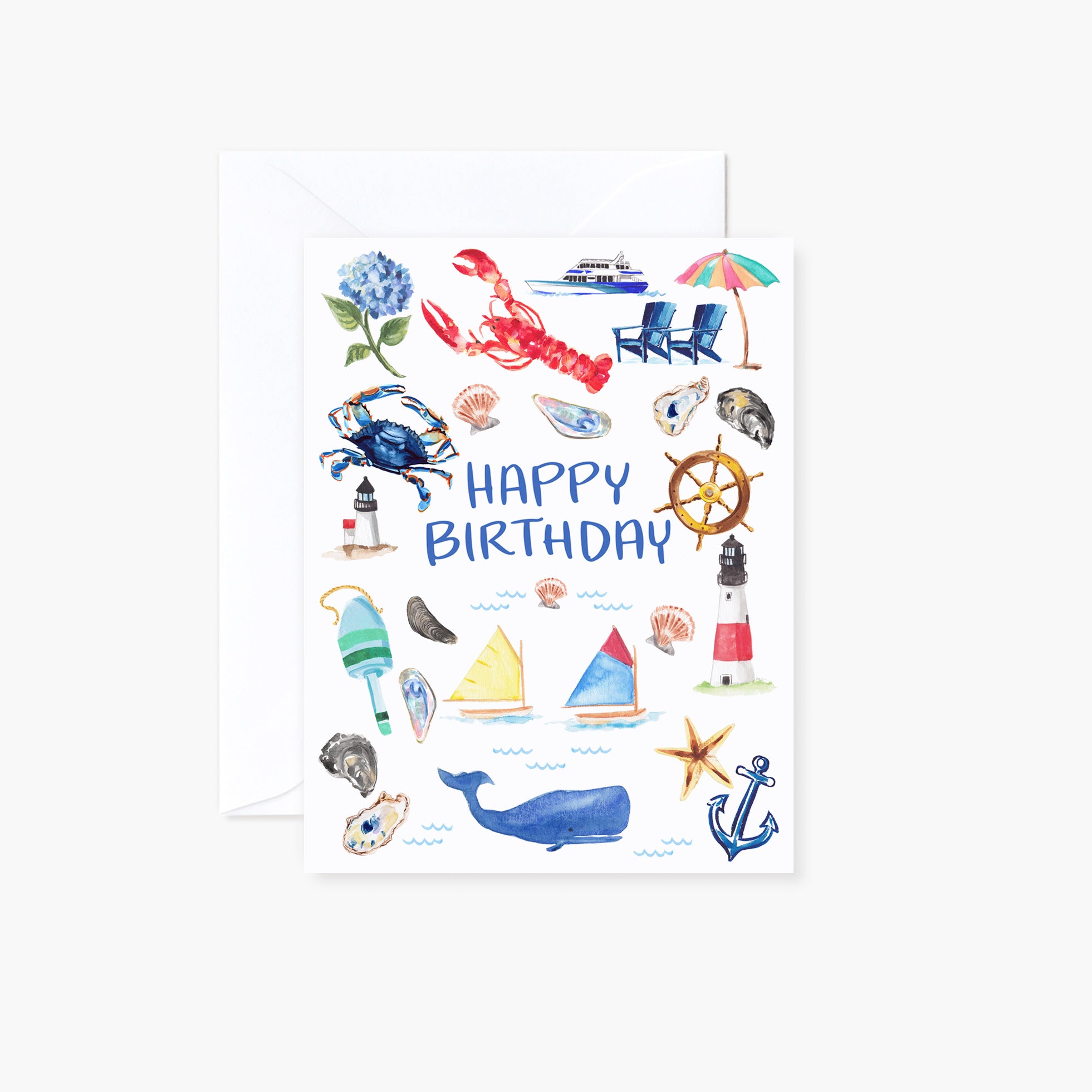 Watercolor Coastal Nautical Birthday Card