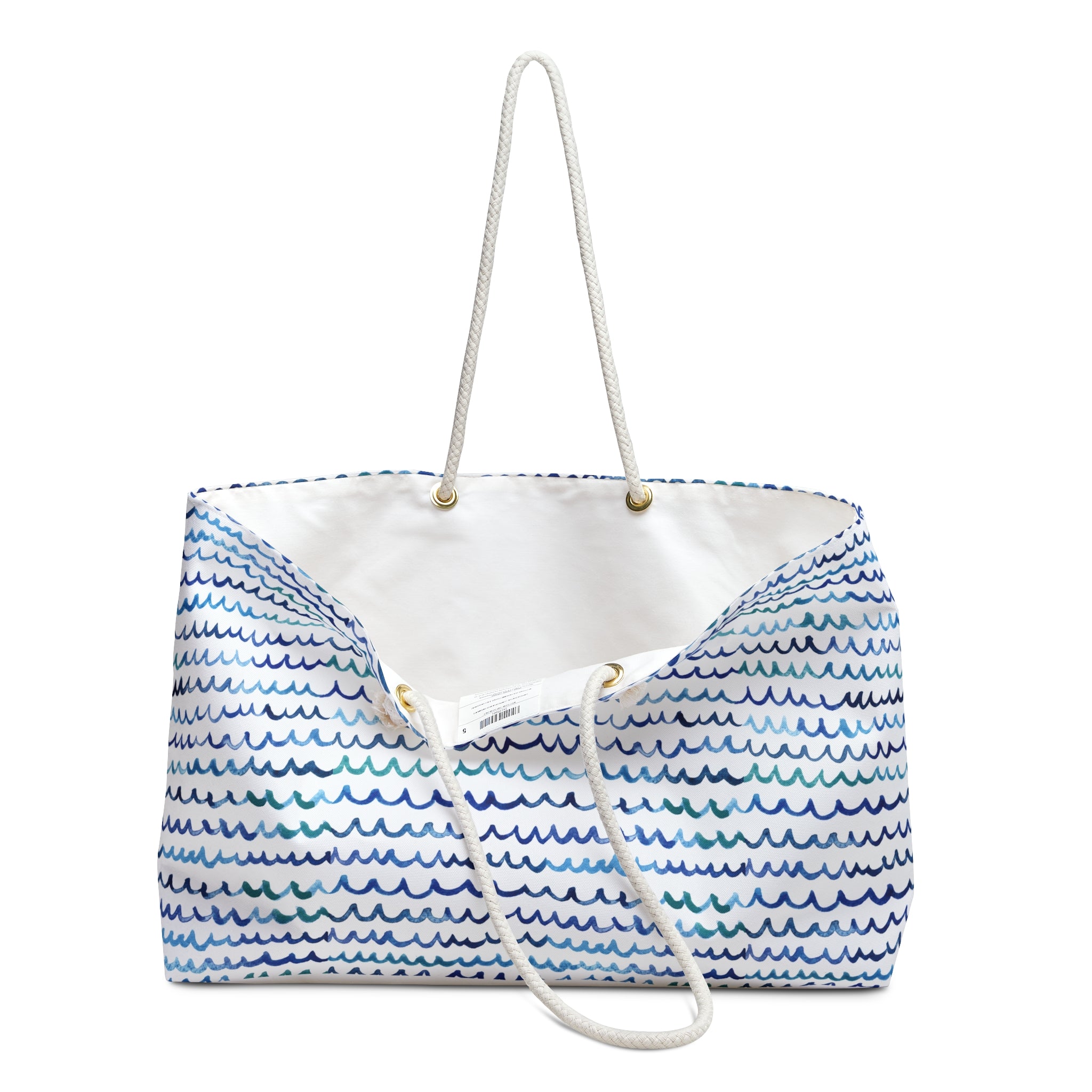 Watercolor Nautical Waves Weekender Beach Tote Bag