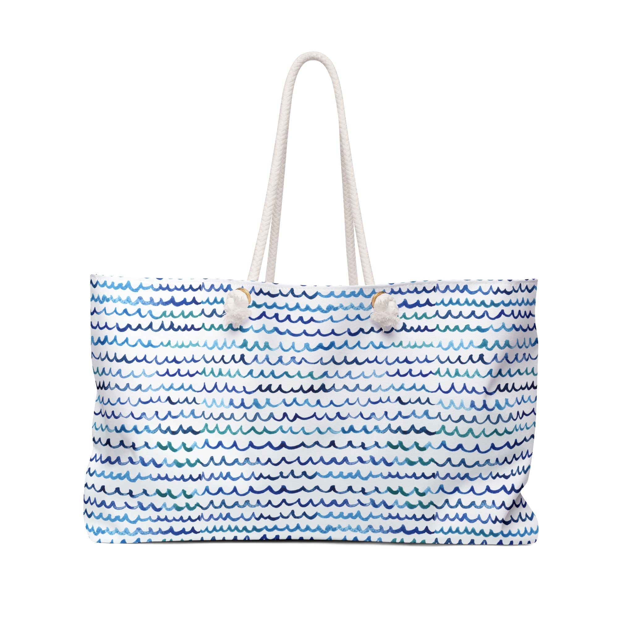 Watercolor Nautical Waves Weekender Beach Tote Bag