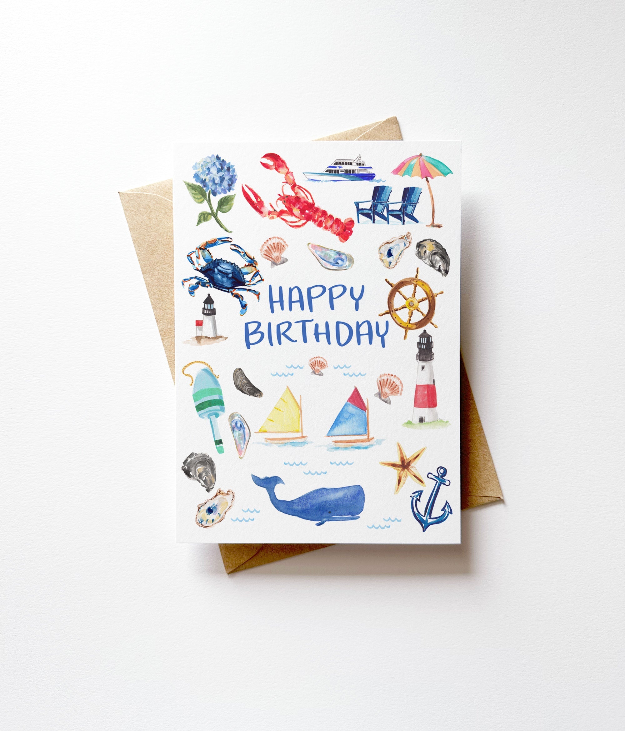Watercolor Coastal Nautical Birthday Card