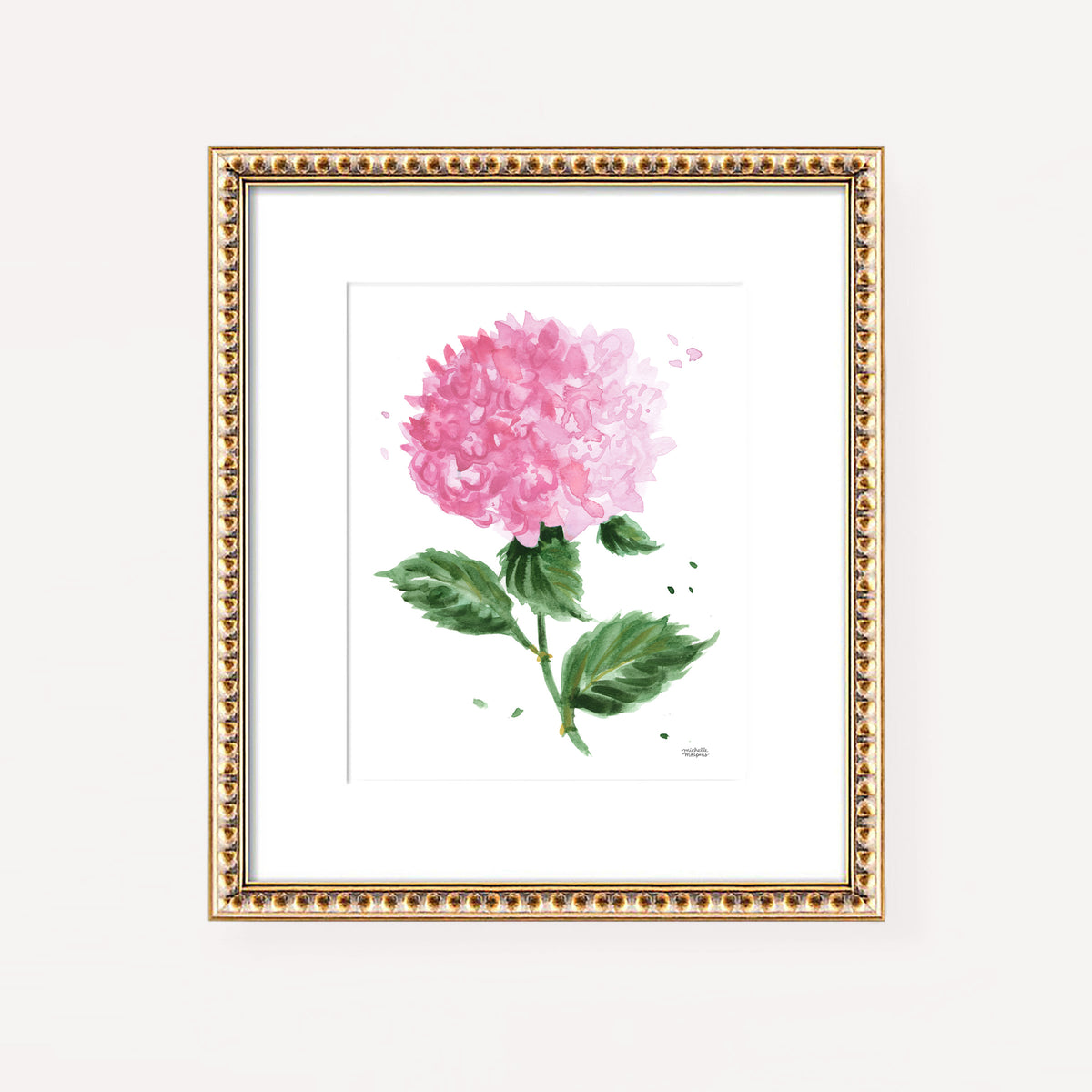 Pink Hydrangea Flowers Watercolor Prints | Floral Wall Art Prints Set