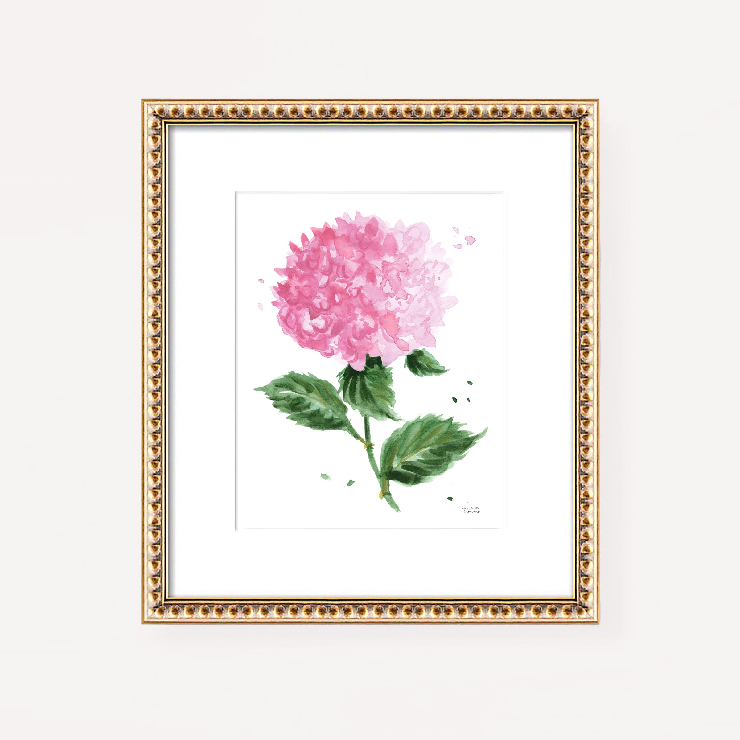 Watercolor Pink Hydrangea Flowers Extra Large Wall Art Prints Set of 3 by Michelle Mospens